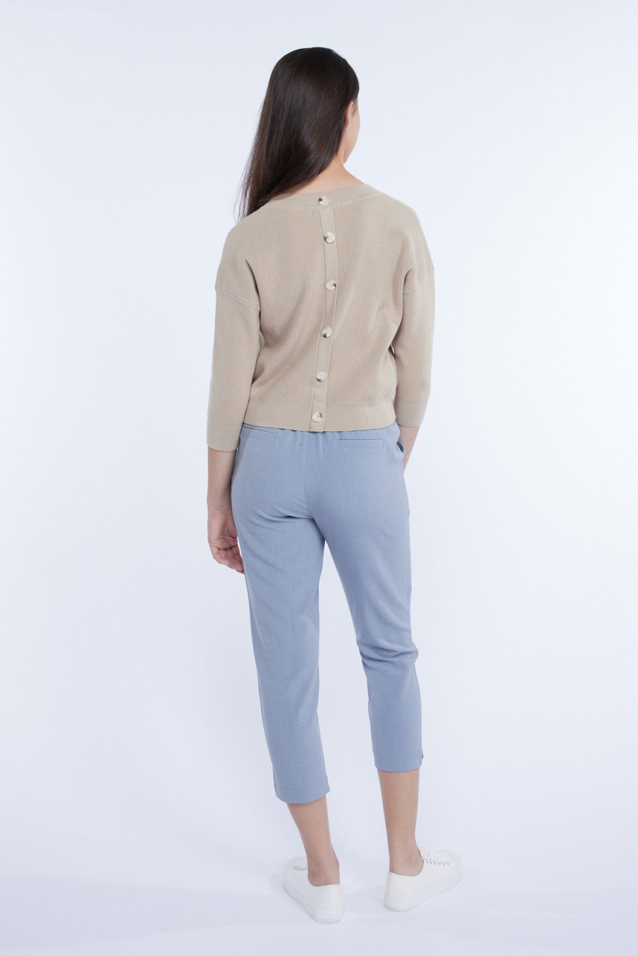 Pull-Up Slim Trousers - Dusty Blue