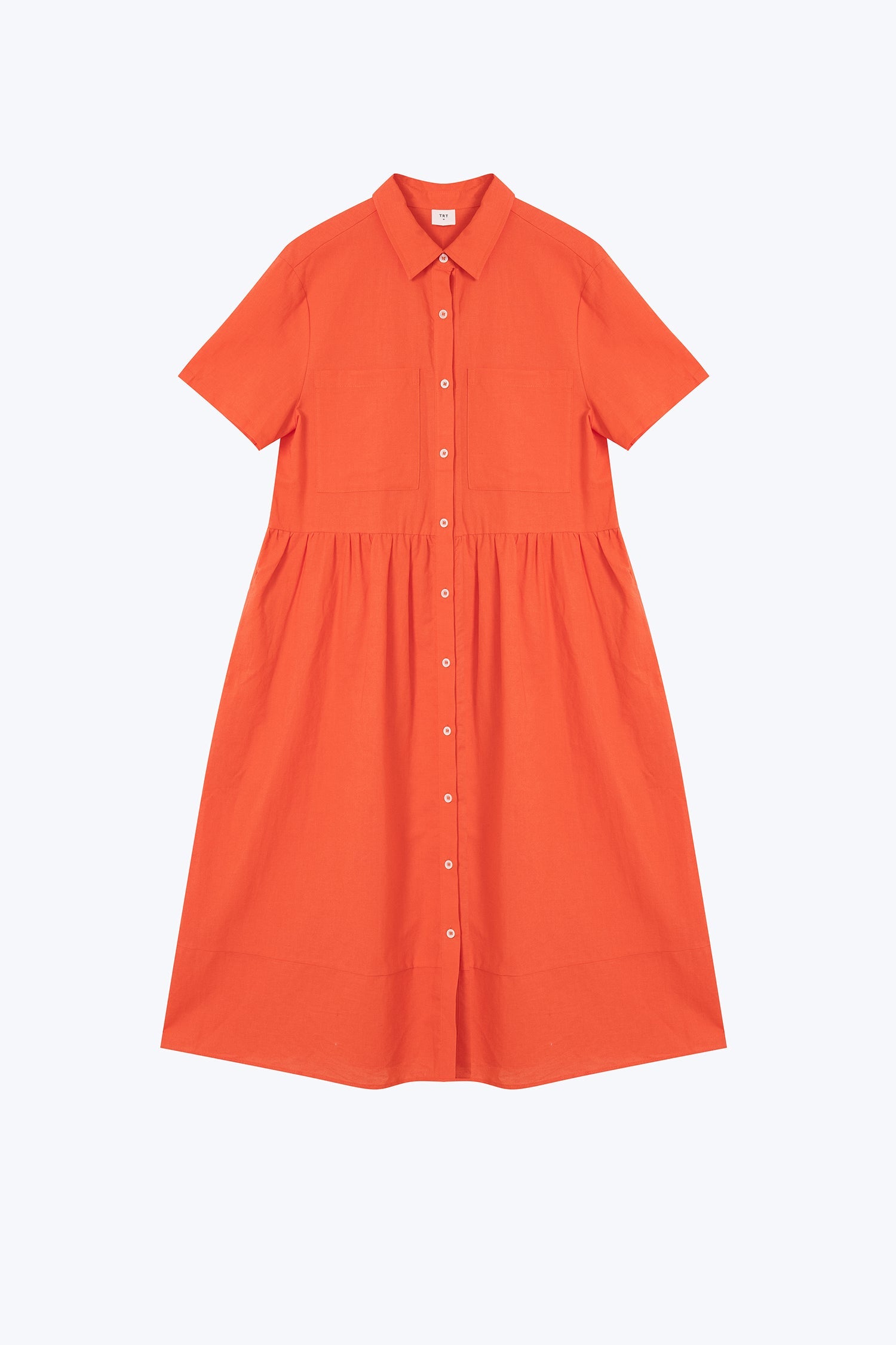 Gathered Short Sleeve Dress - Vermillion