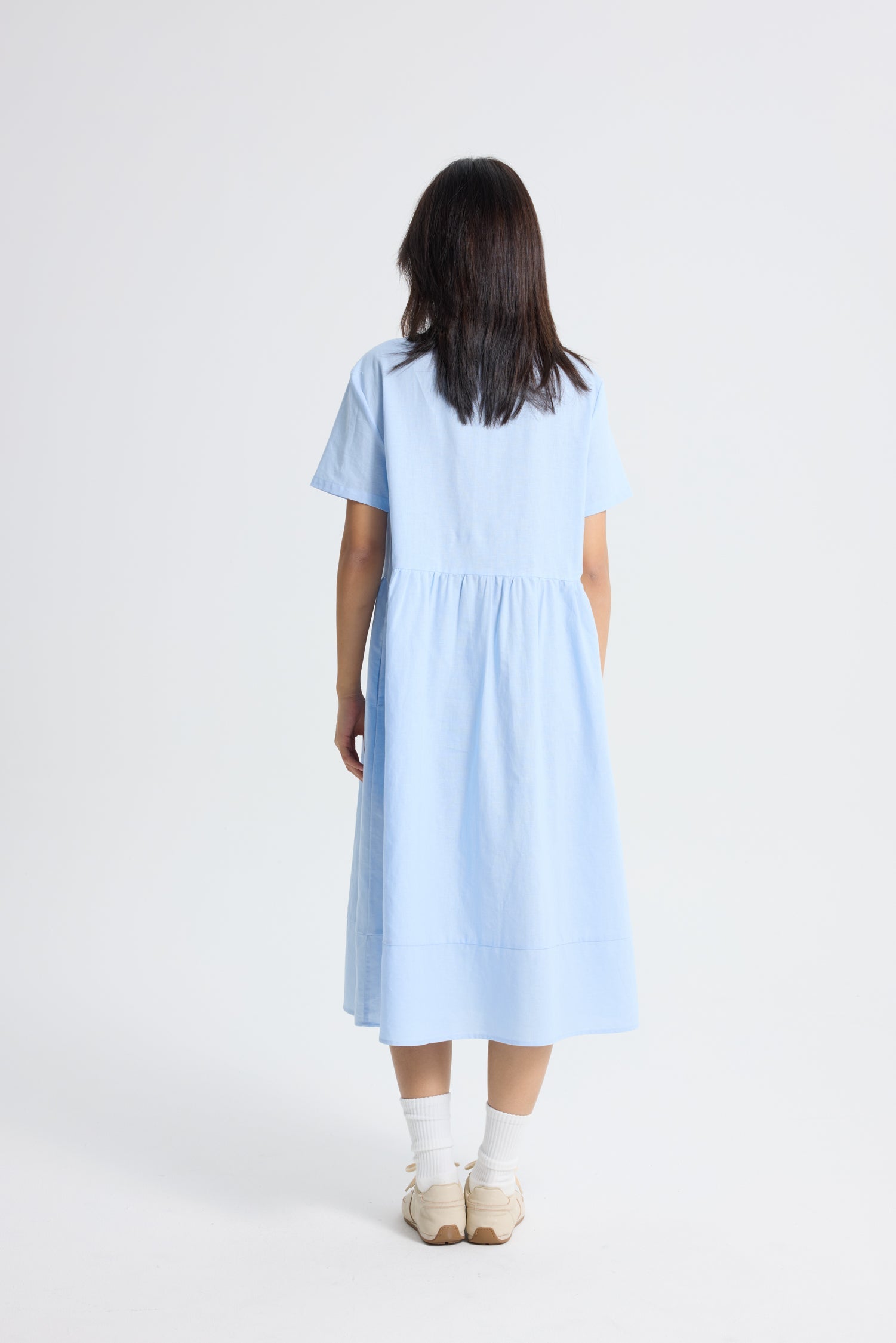 Gathered Short Sleeve Dress - Sky Blue