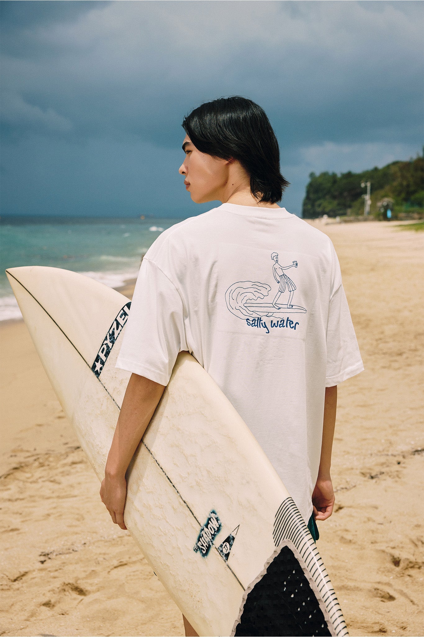 Surfing Embroidery Tee - Cream