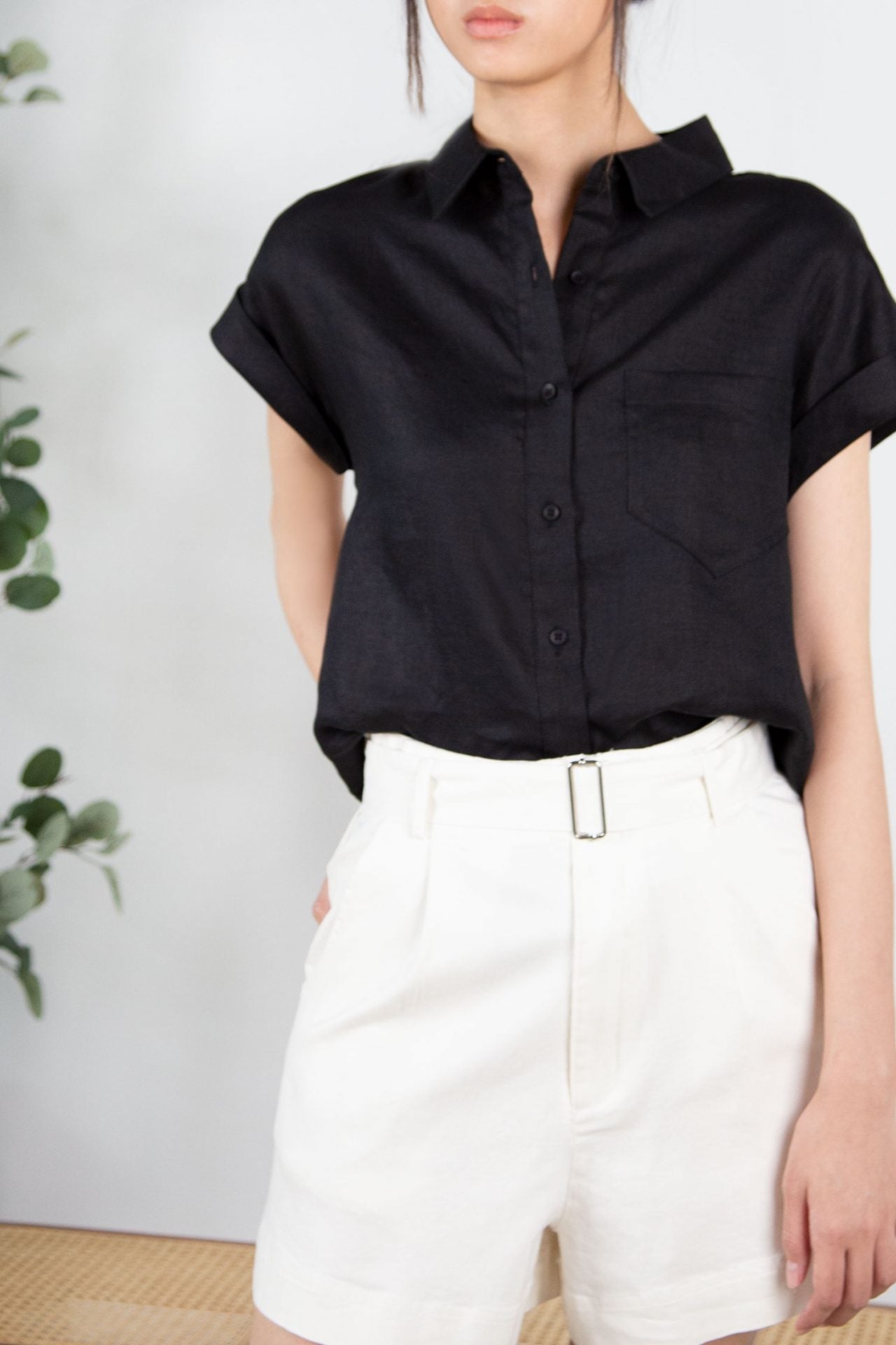 Linen Button Front Blouse