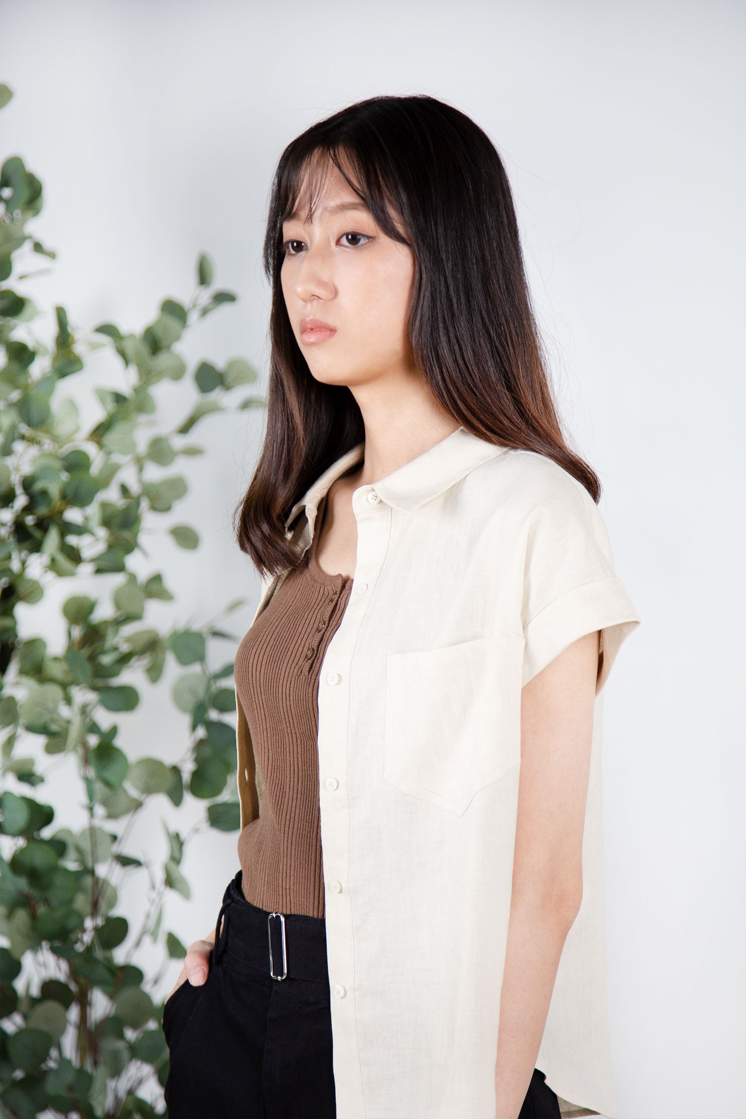 Linen Button Front Blouse