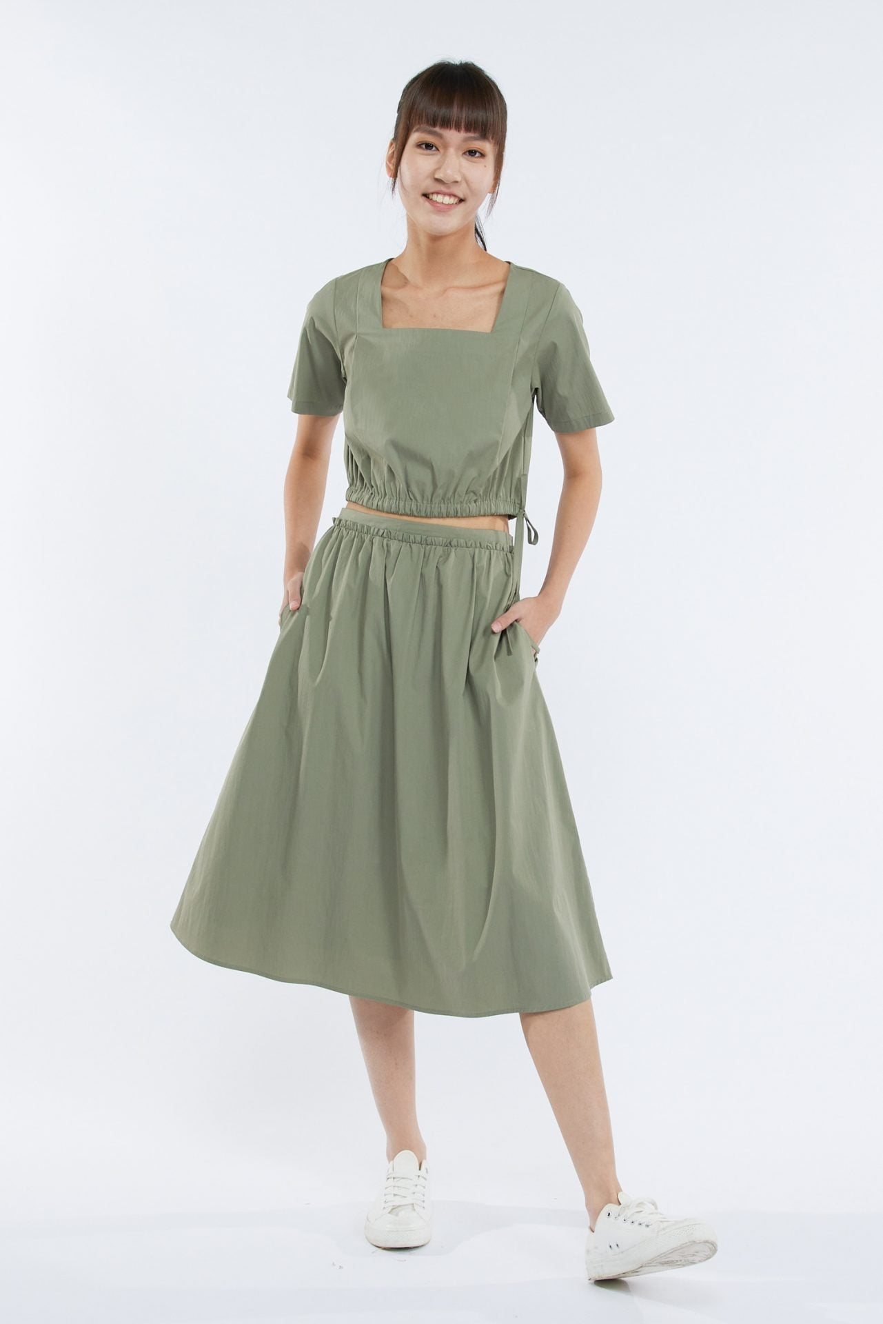 Cotton Square Neck Draw Waist Blouse