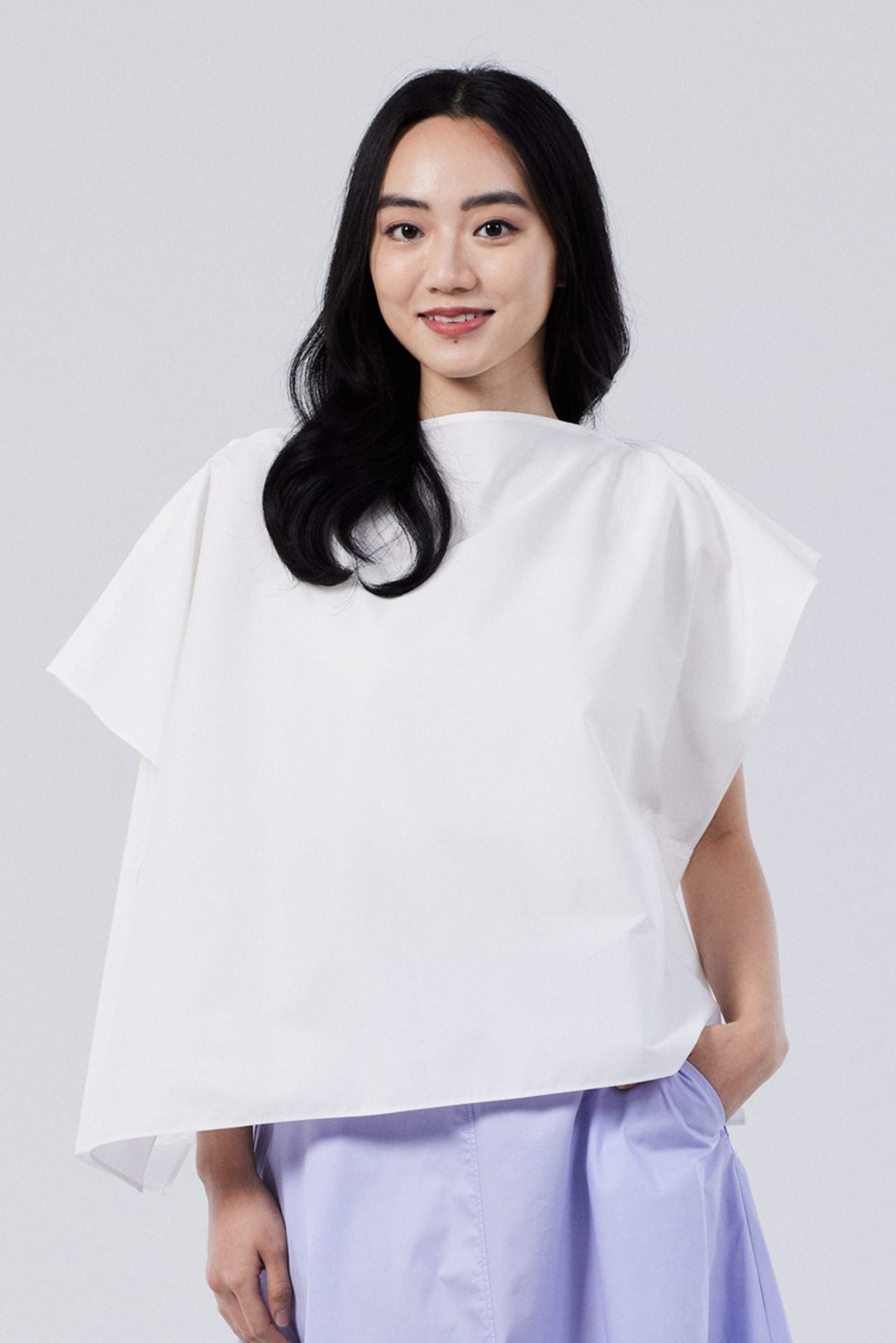 Cotton Asymmetric Cape Blouse