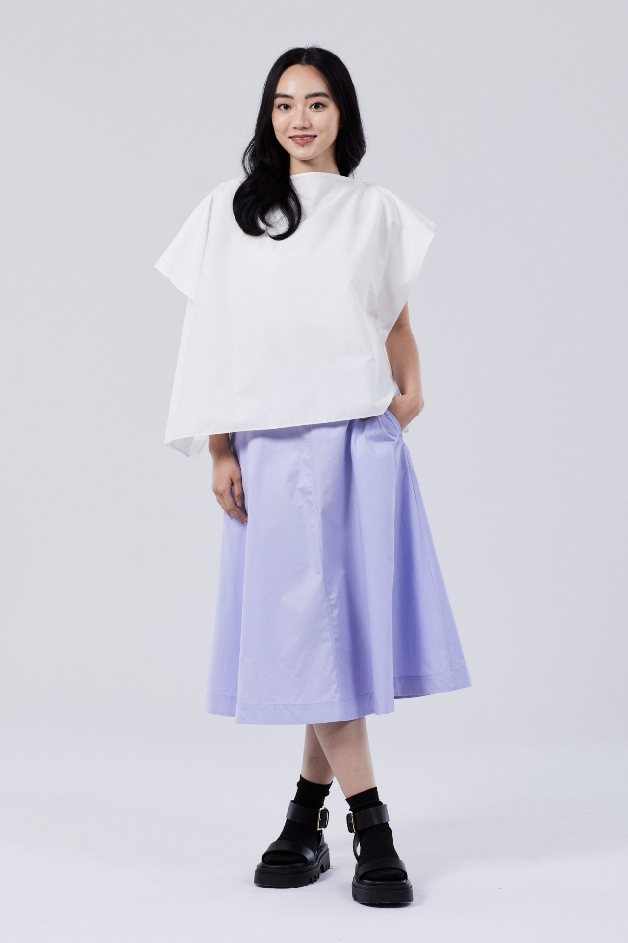 Cotton Asymmetric Cape Blouse