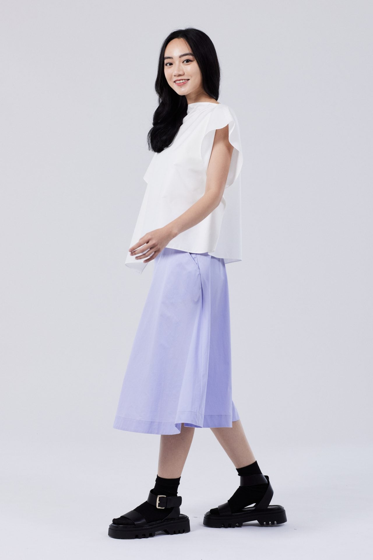 Cotton Asymmetric Cape Blouse