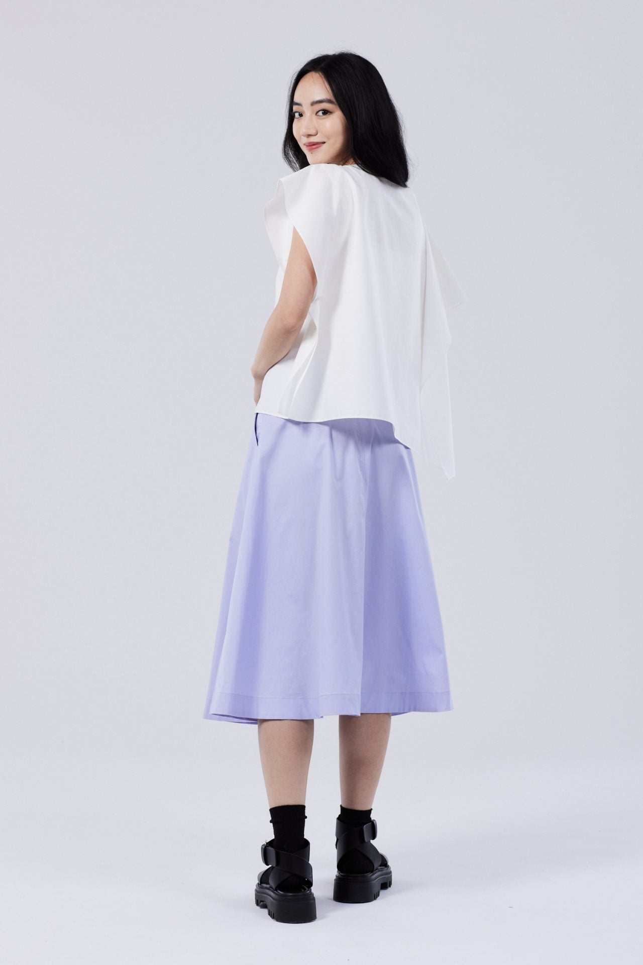 Cotton Asymmetric Cape Blouse