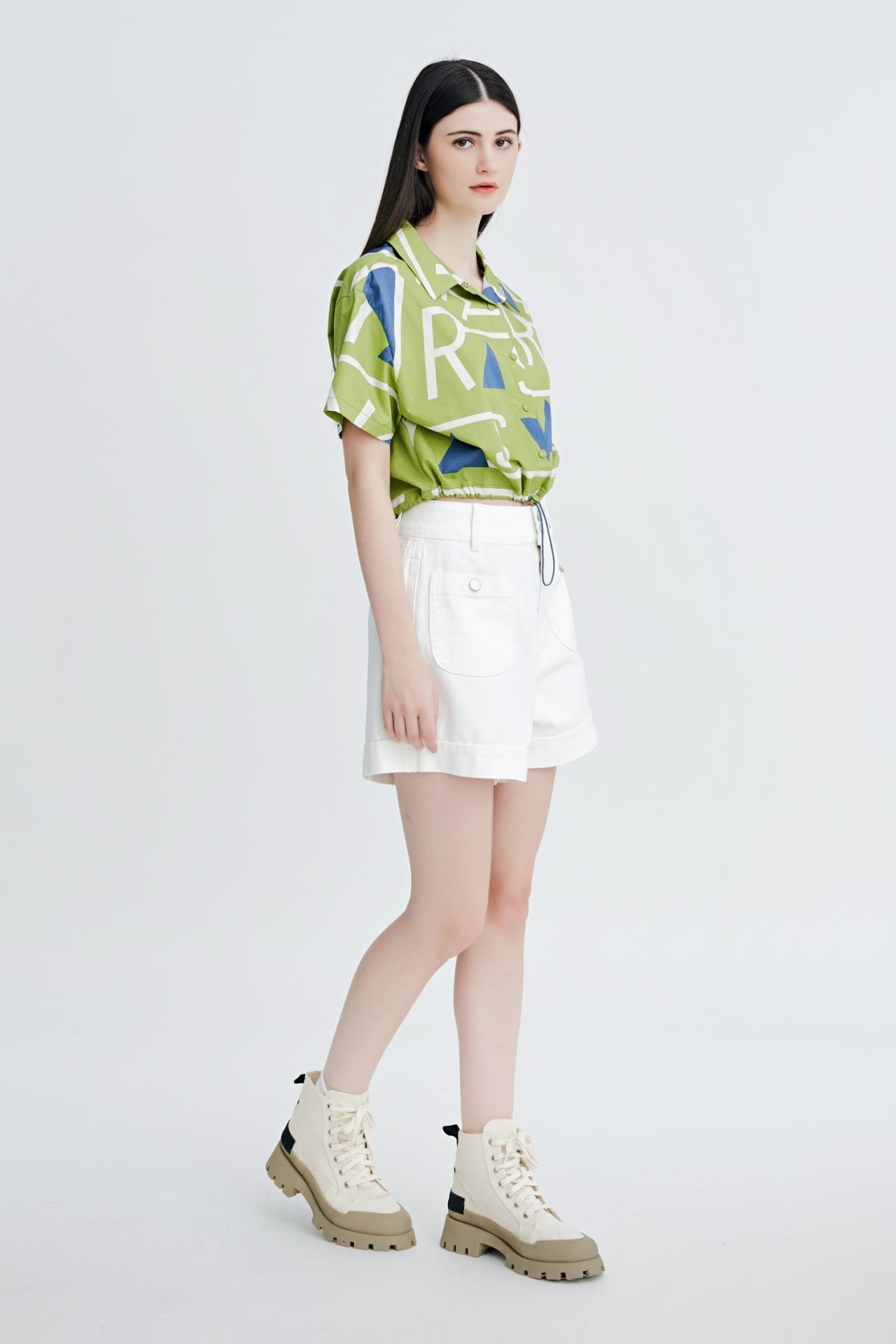Cotton Printed Drawstring Blouse