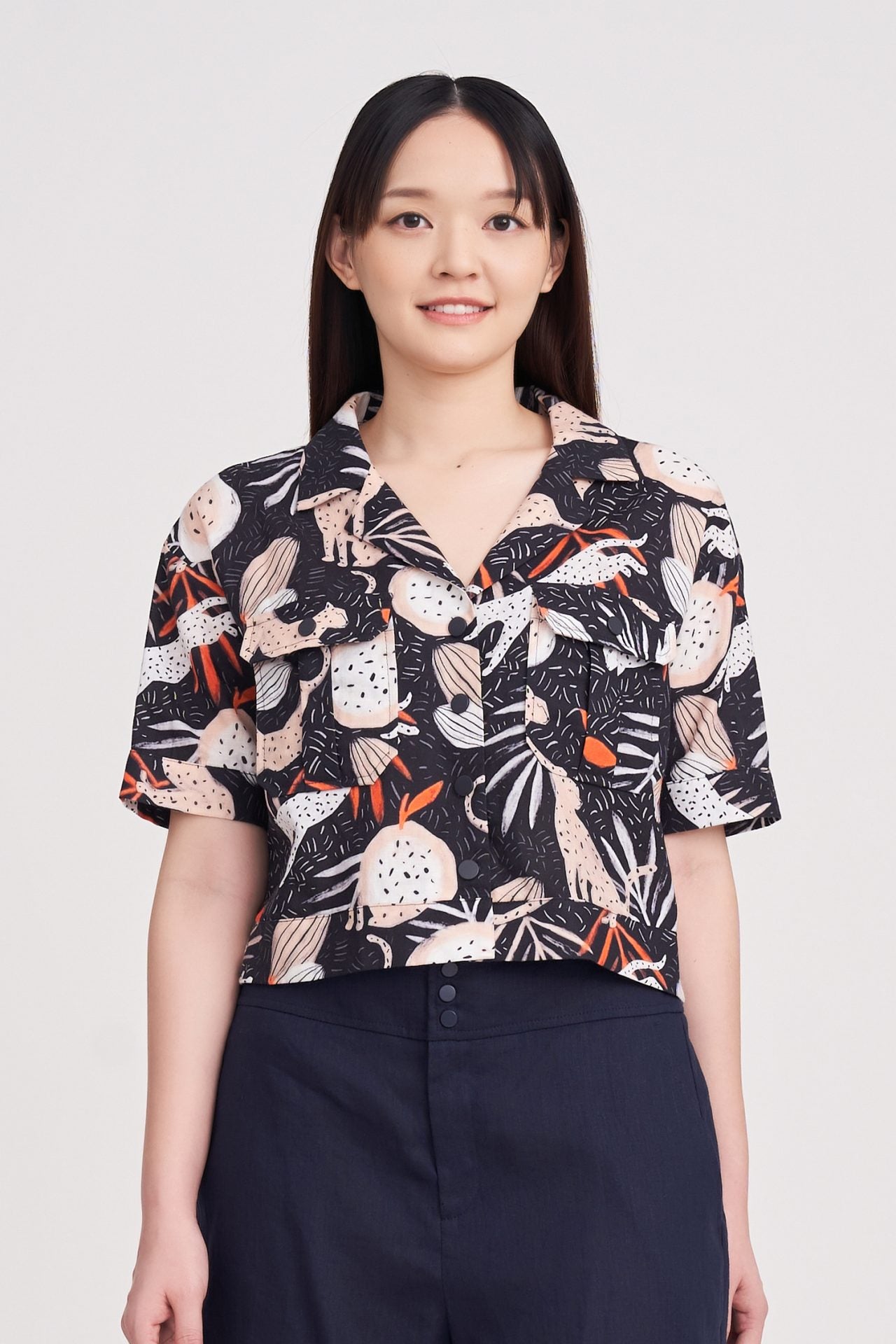 Linen Skipper Collar S/S Blouse