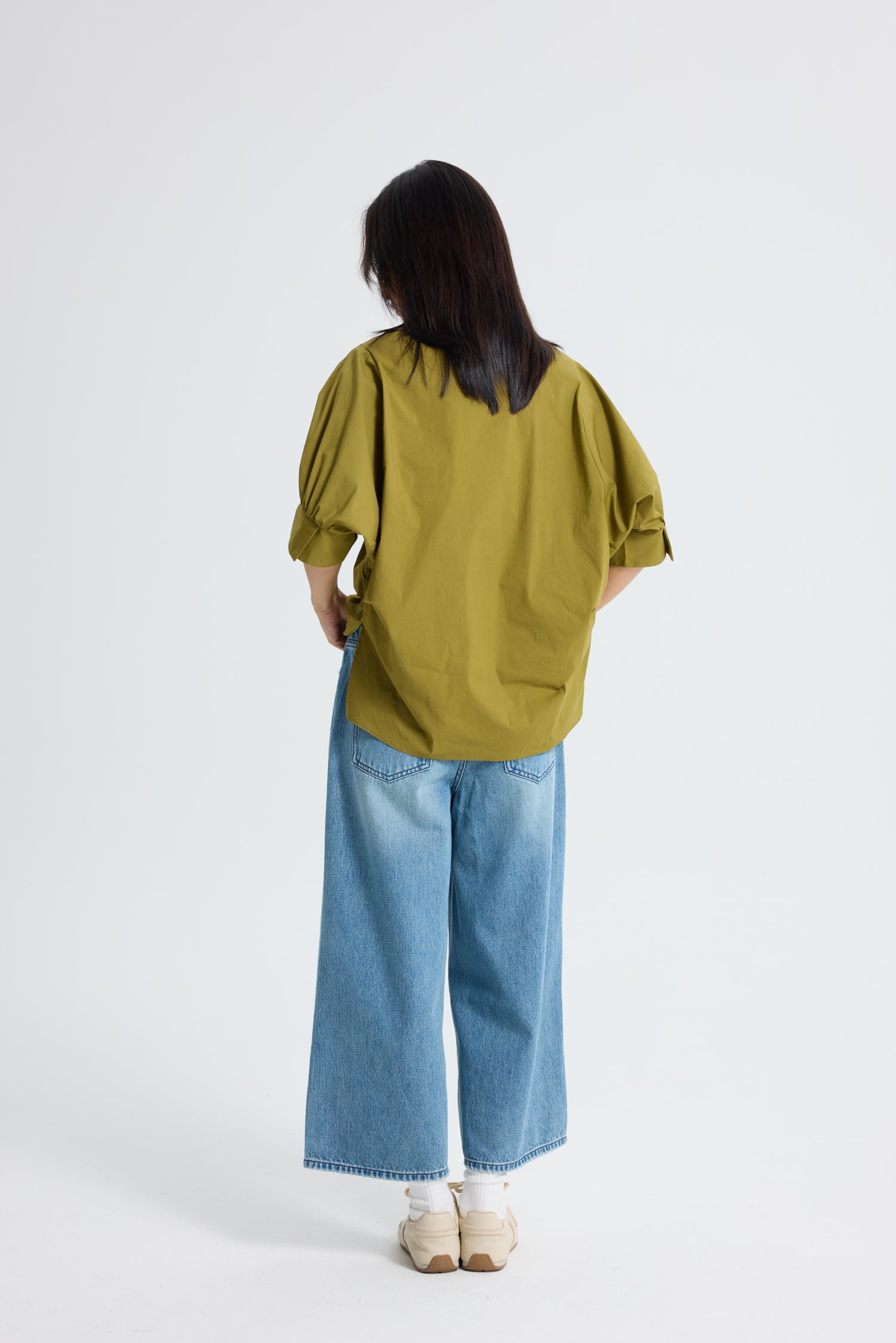 Cotton Puff Sleeve Blouse - Olive