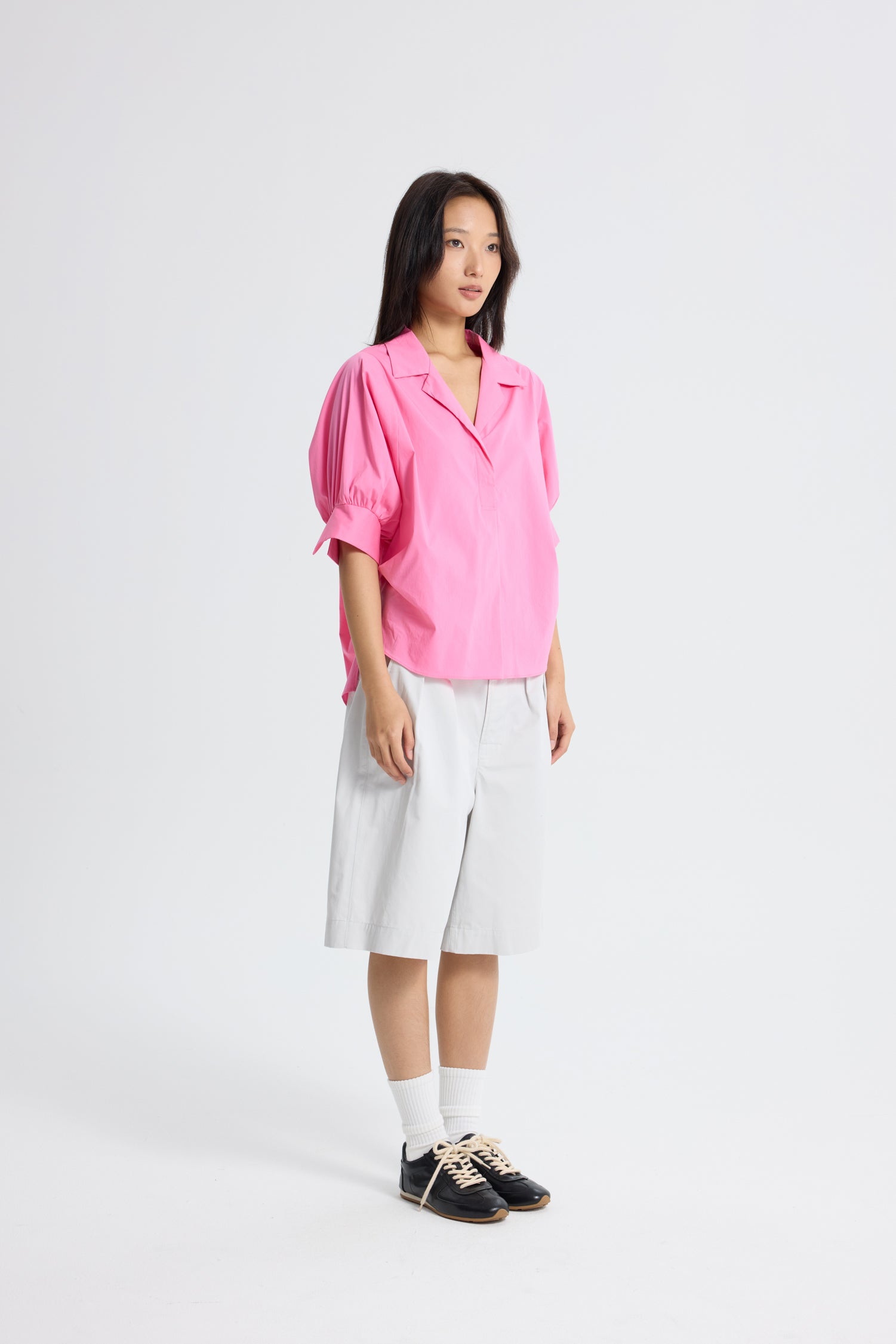 Cotton Puff Sleeve Blouse - Pink