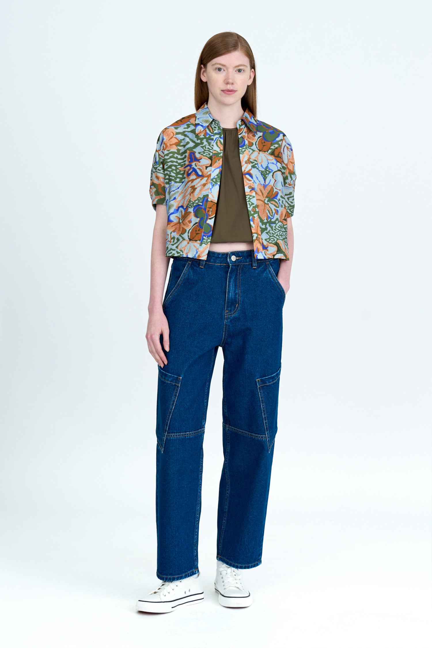 Floral Short Sleeve Blouse - Floral Blue