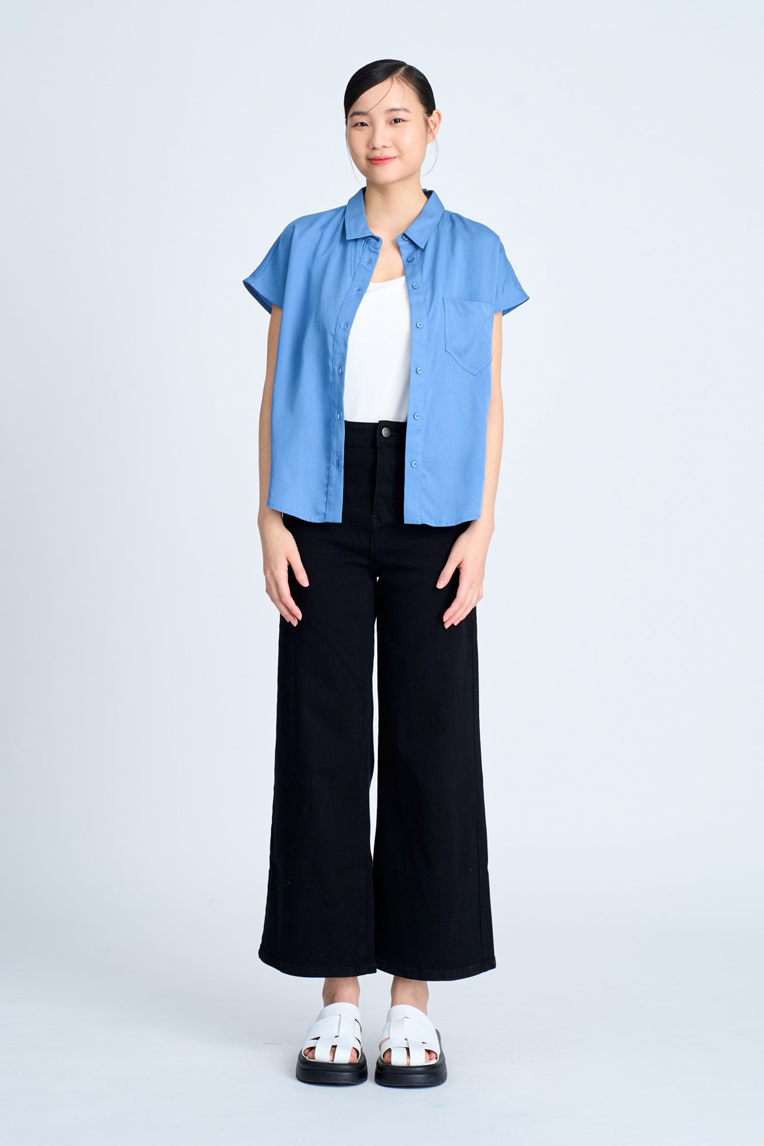 Cap Sleeve Blouse - Denim Blue
