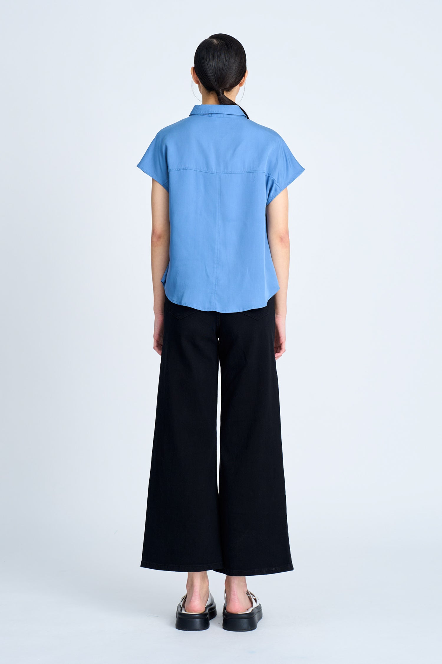 Cap Sleeve Blouse - Denim Blue