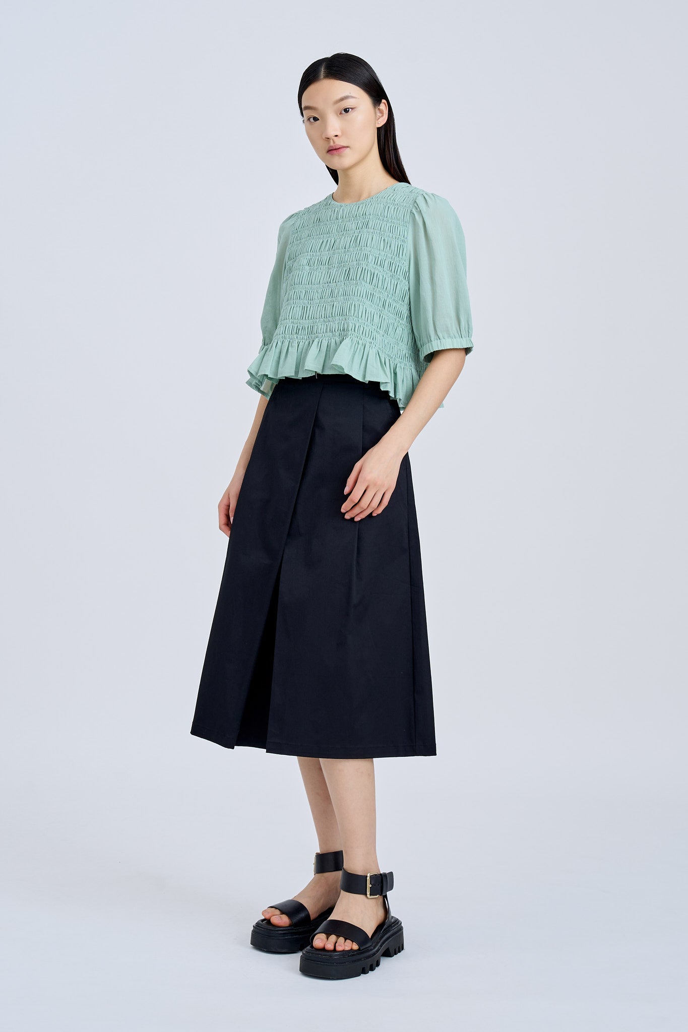 Puff Sleeve Smocked Top - Ice Green