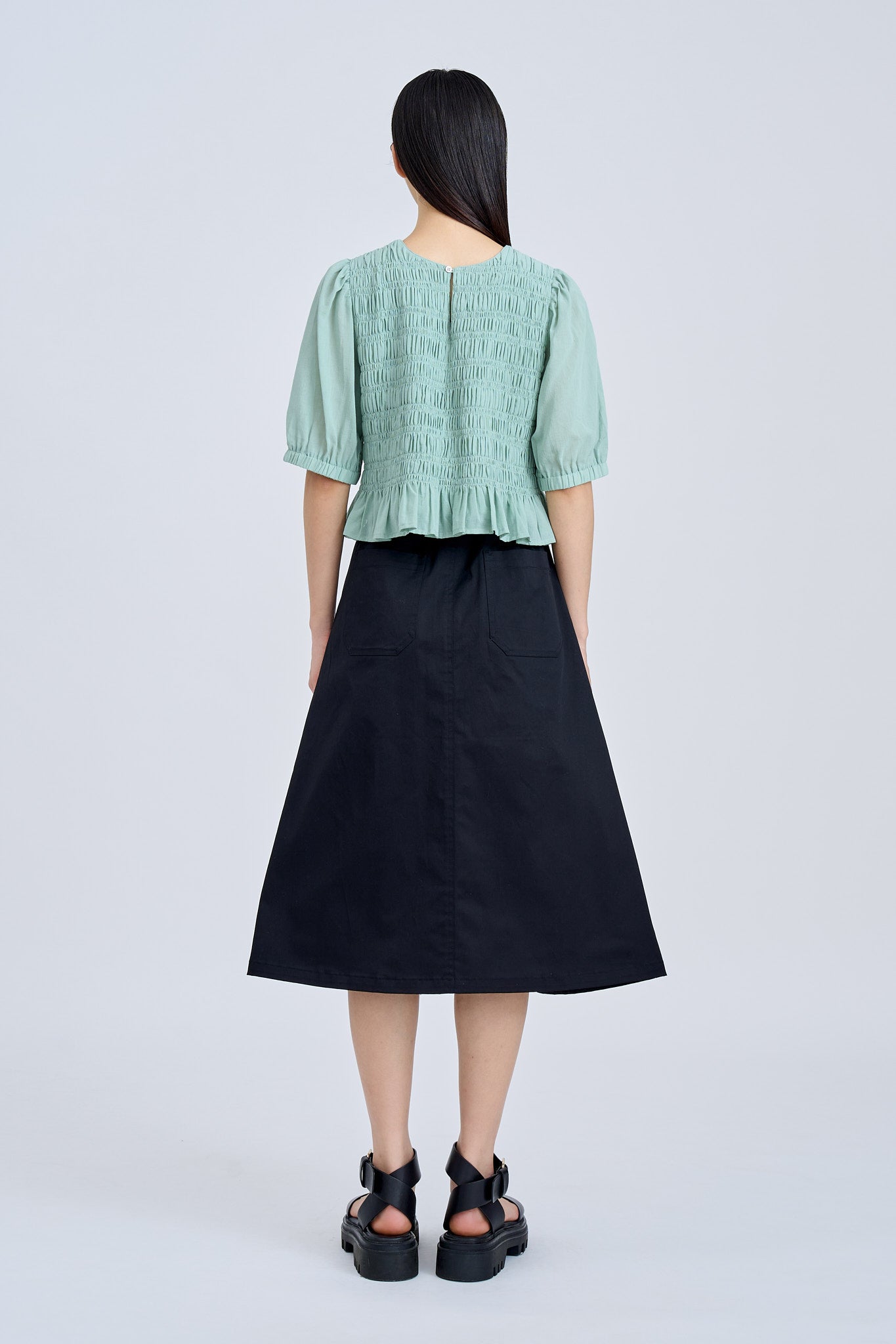 Puff Sleeve Smocked Top - Ice Green