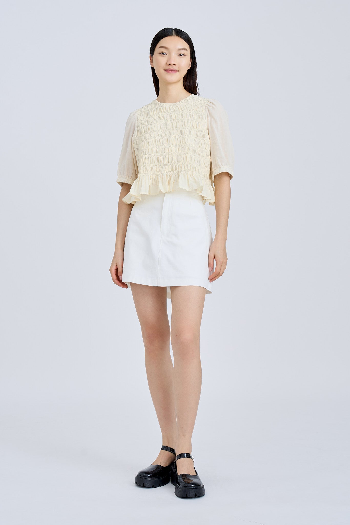 Puff Sleeve Smocked Top - Sand