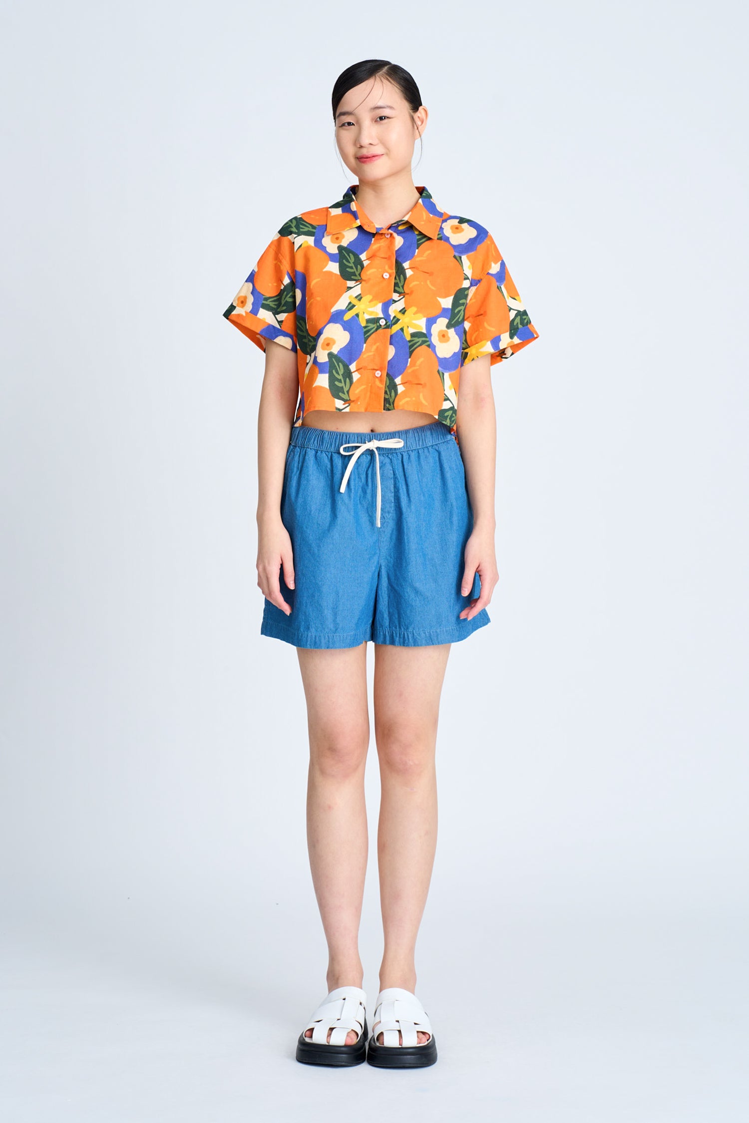 Floral Button Blouse - Floral Tangerine