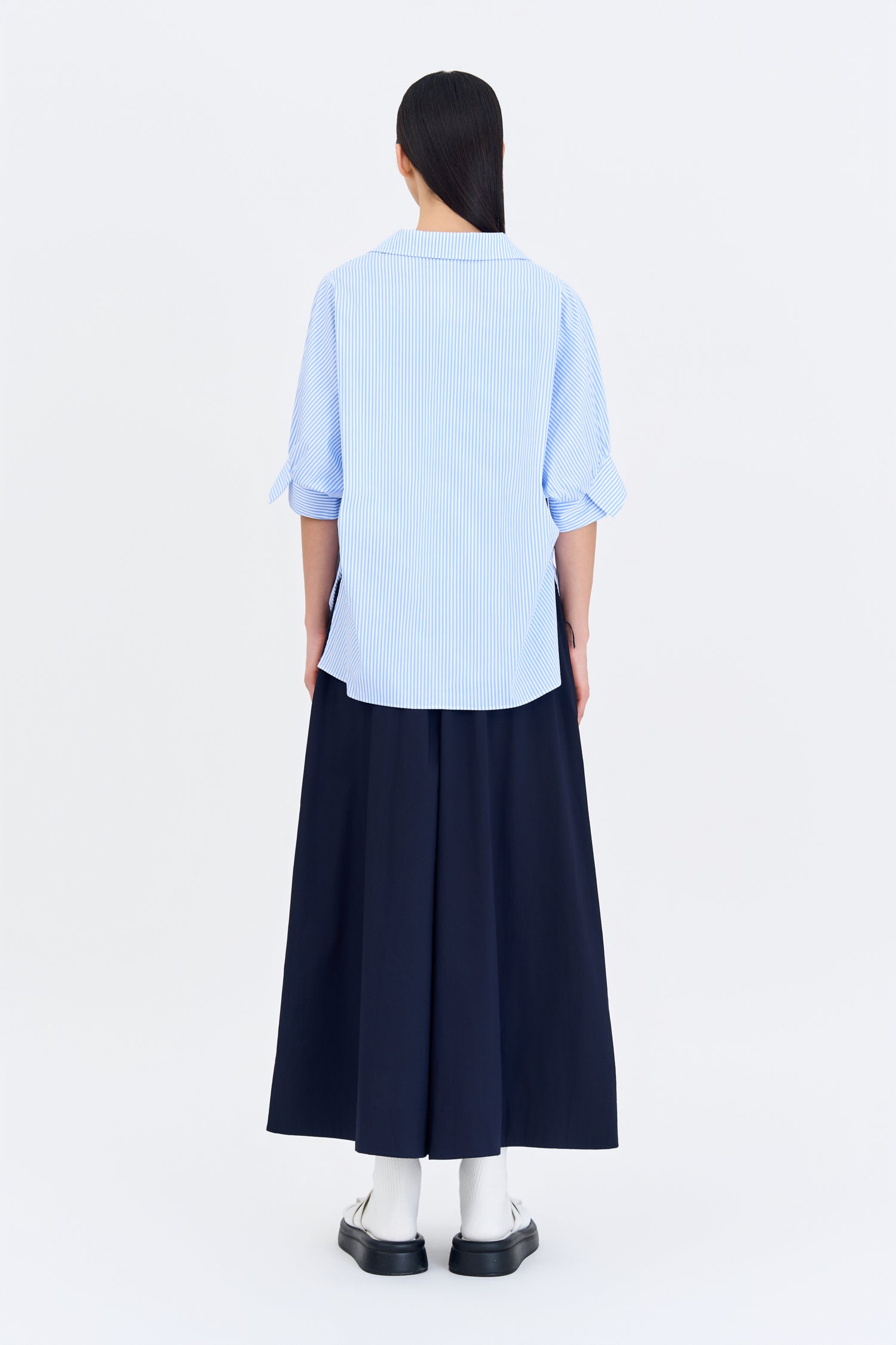 Striped Puff Sleeve Blouse - Blue Stripes