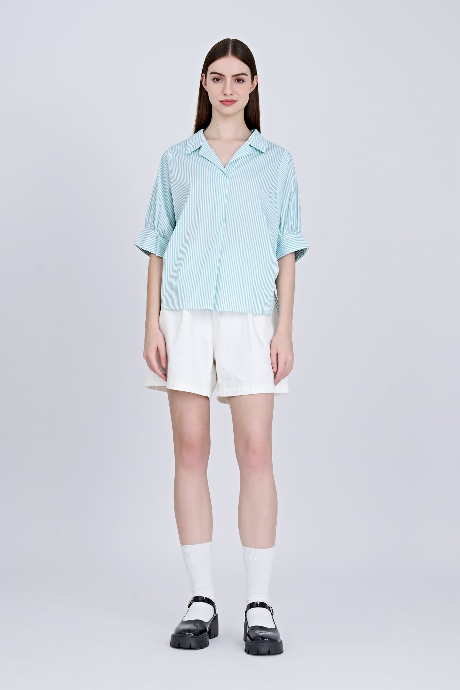 Striped Puff Sleeve Blouse - Stripes Green