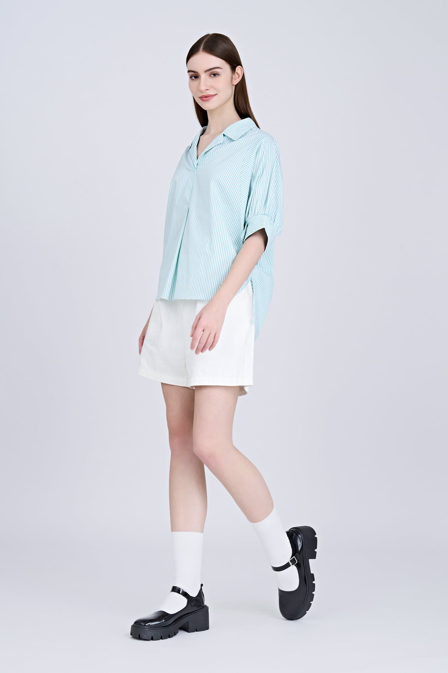 Striped Puff Sleeve Blouse - Stripes Green