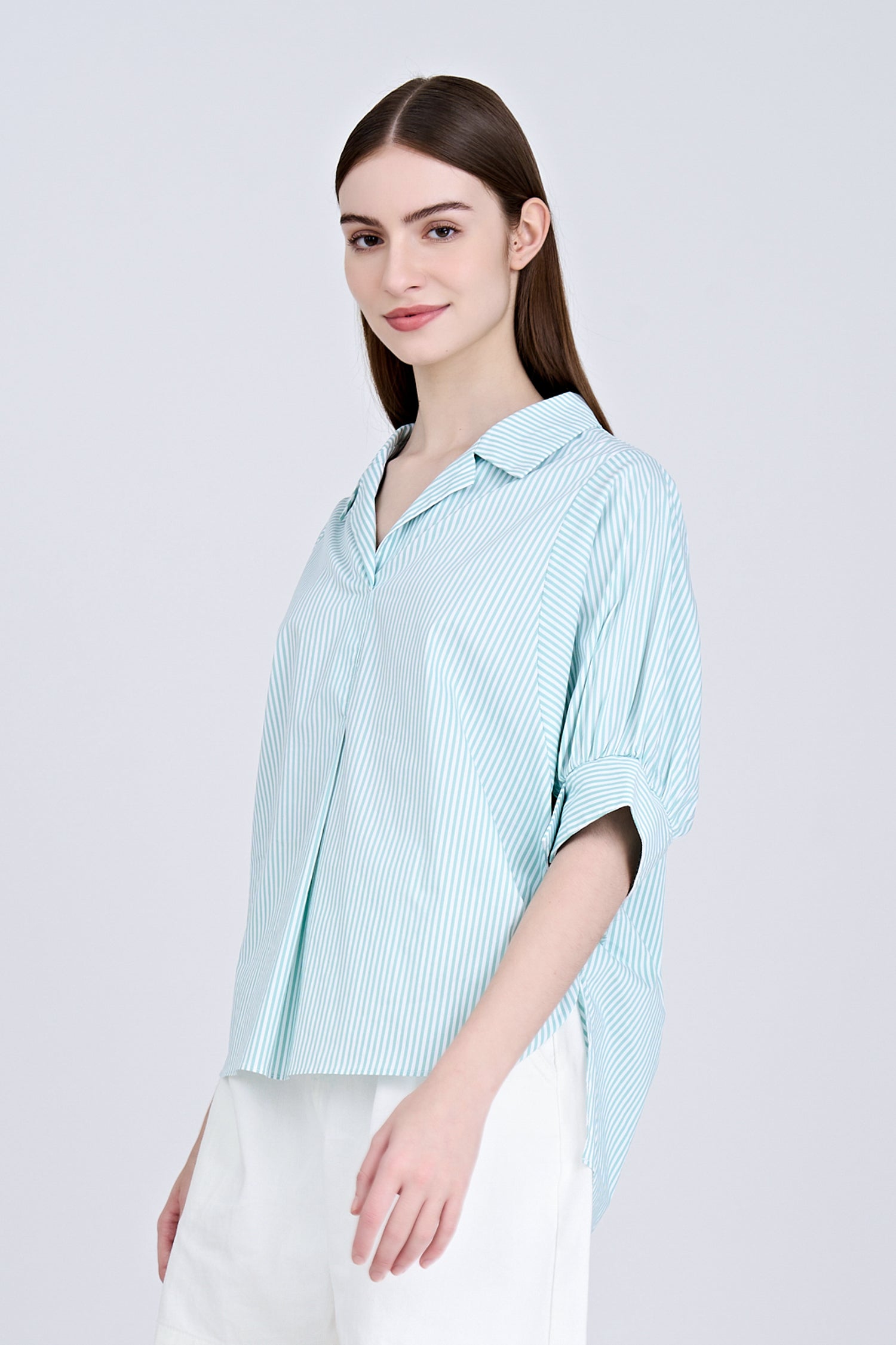 Striped Puff Sleeve Blouse - Stripes Green
