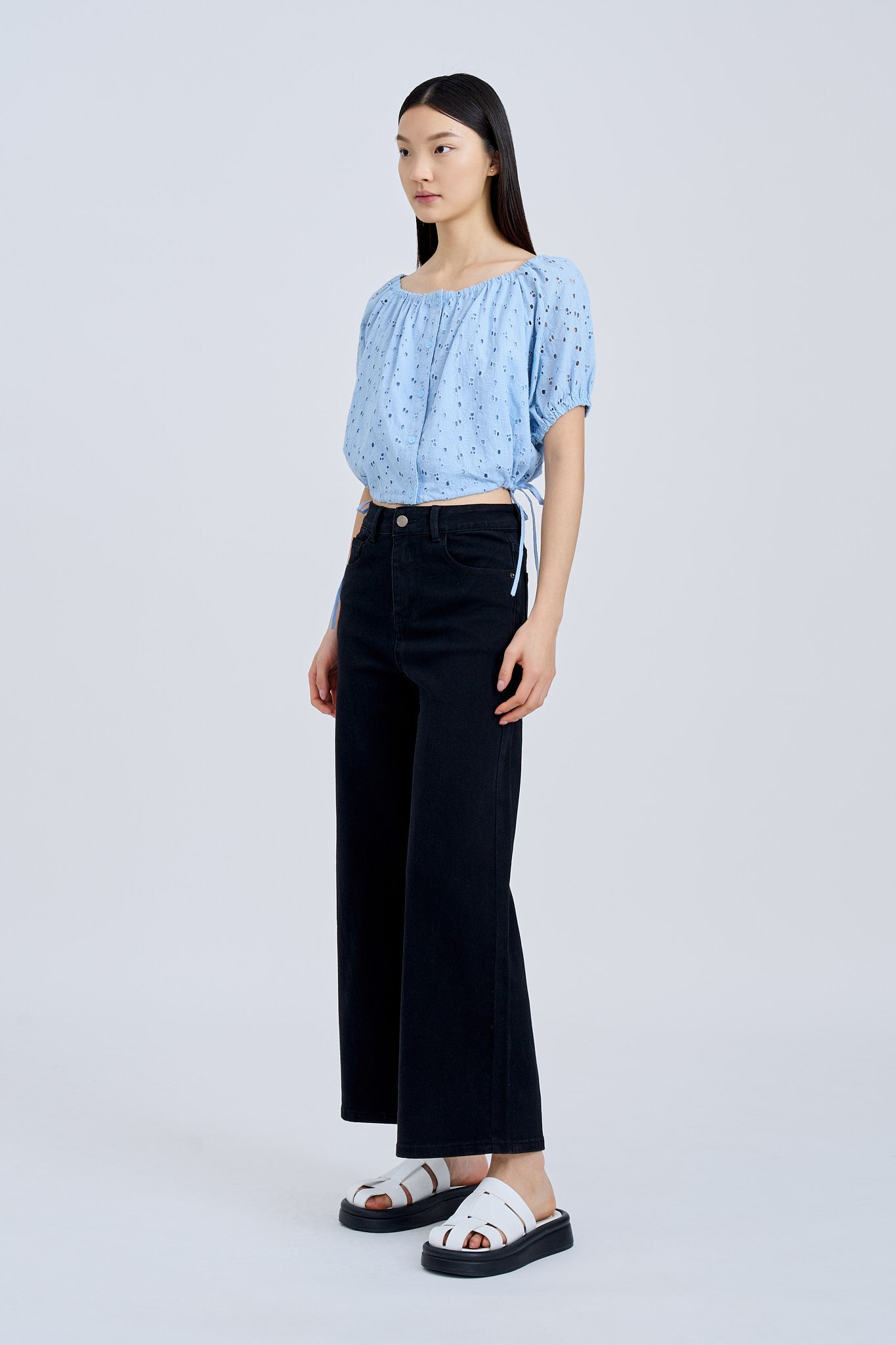 Drawstring Blouse - Sky Blue