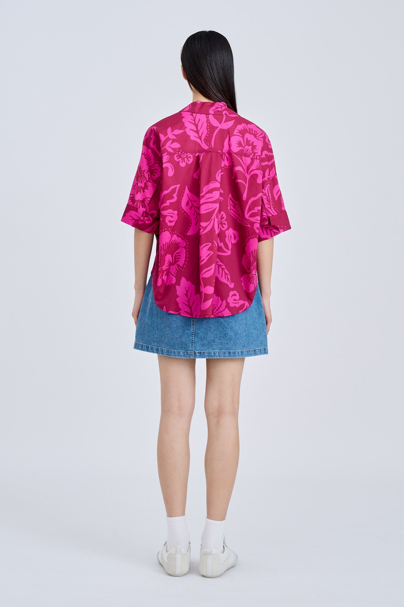 Patch Pocket Blouse - Floral Maroon