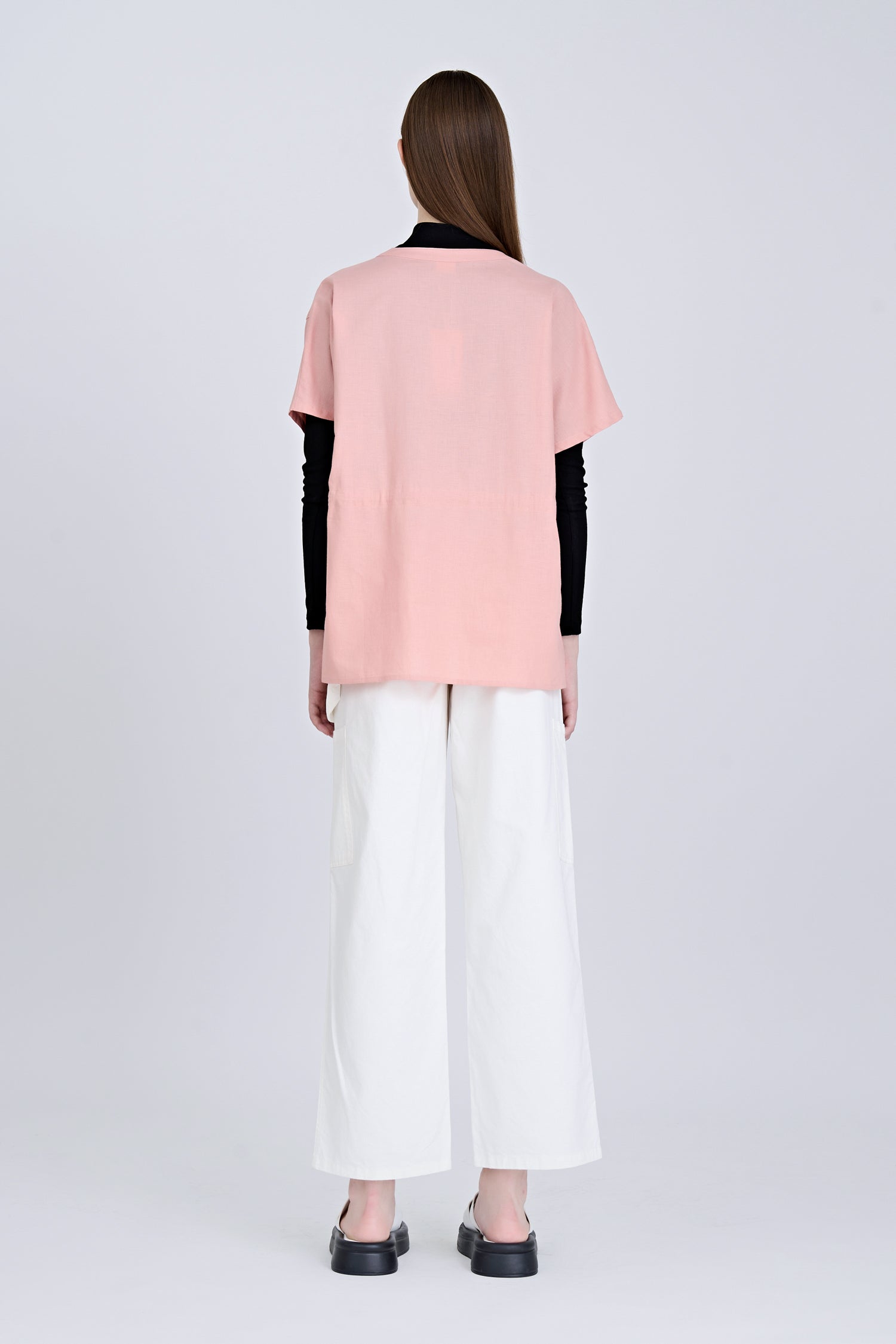 Wide Cut Drawstring Blouse - Blush