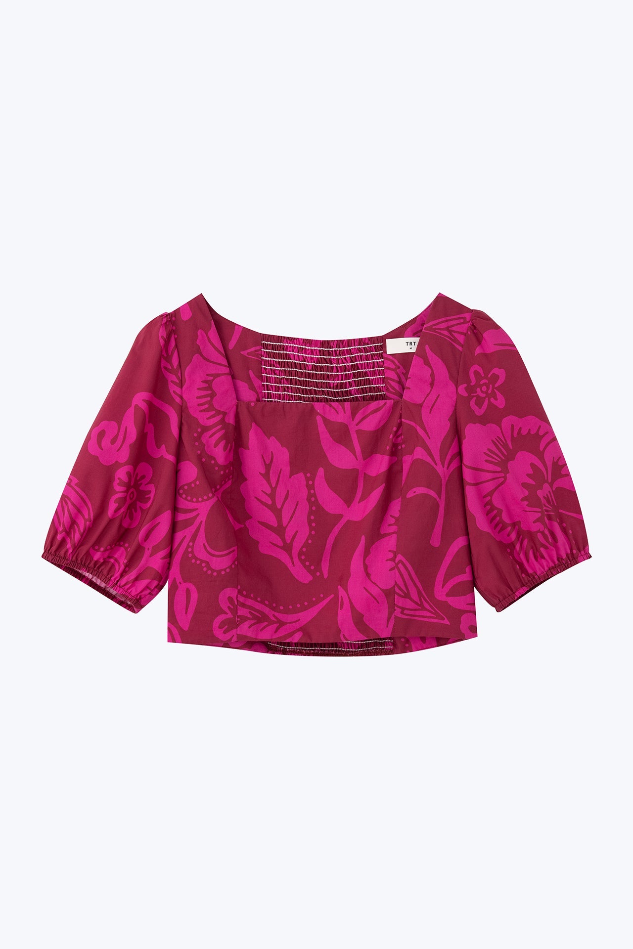 Floral Puff Sleeve Cropped Top - Floral Maroon