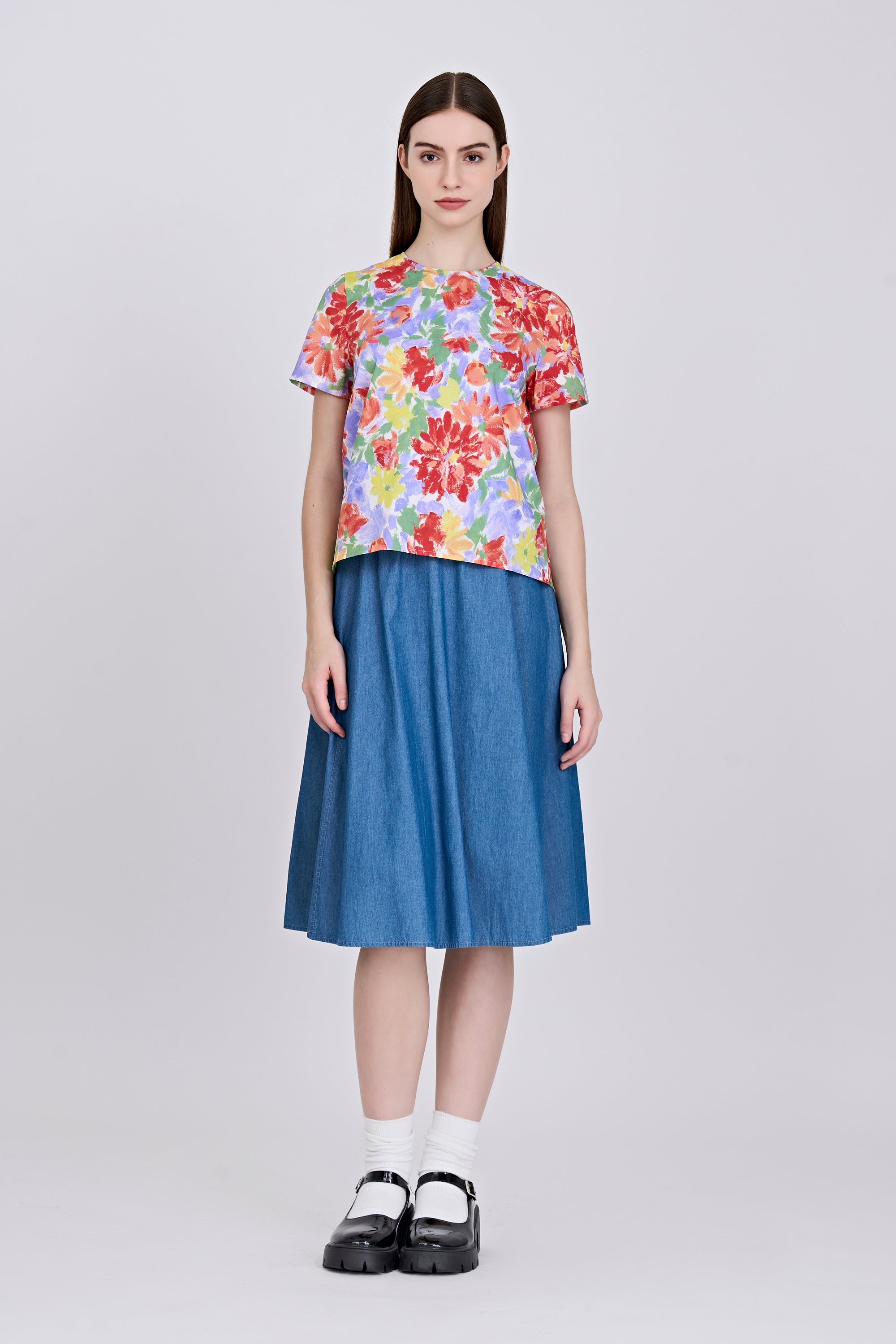 Floral Short Sleeve Blouse - Mixed Florals