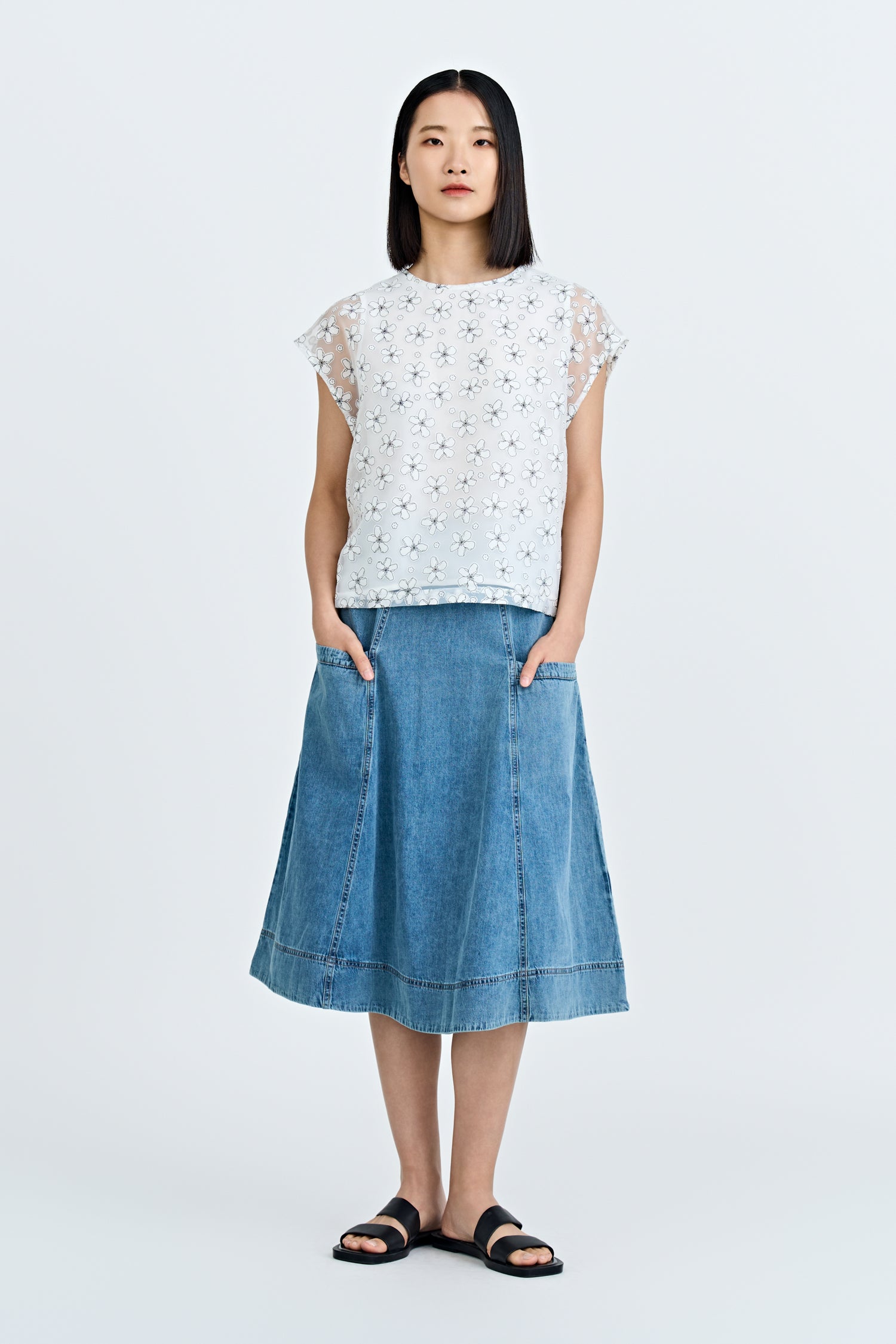 Floral Cap Sleeve Blouse - Cream