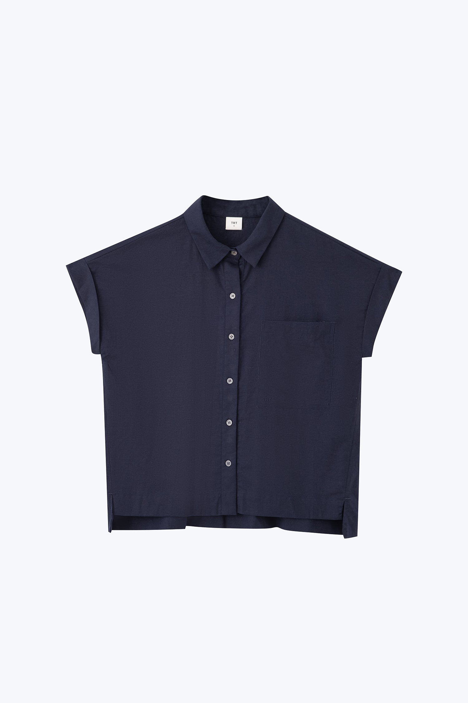 Roll Up Cuff Blouse - Navy