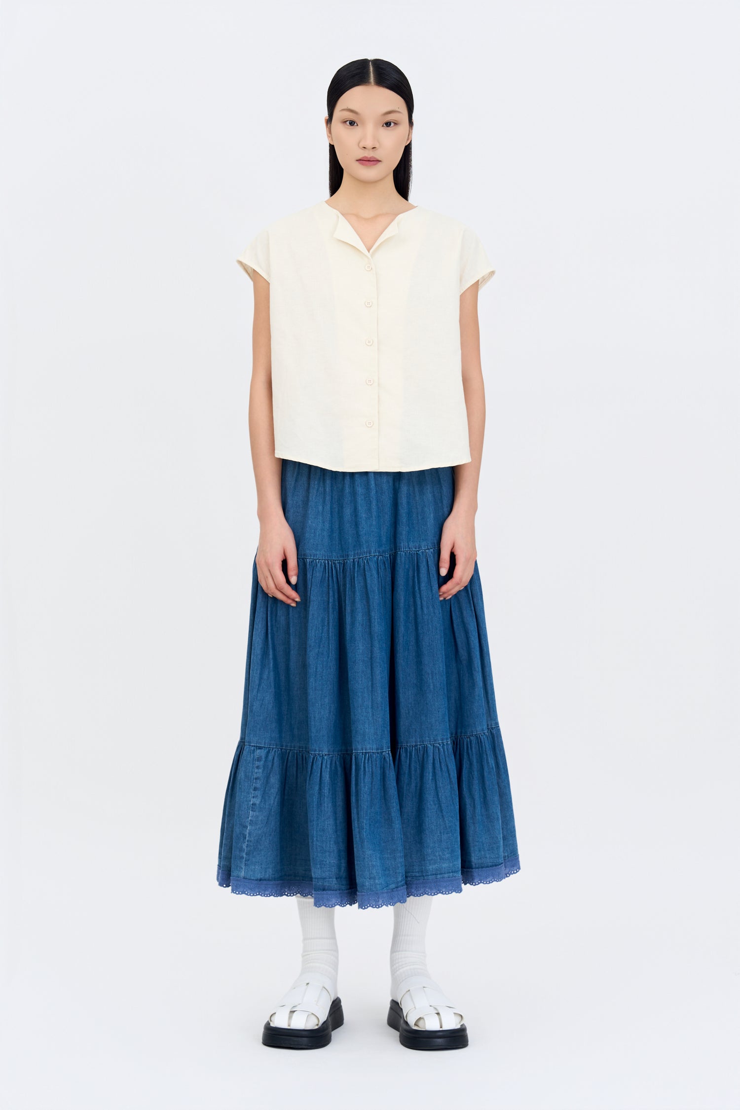 Sleeveless Button Blouse - Ecru