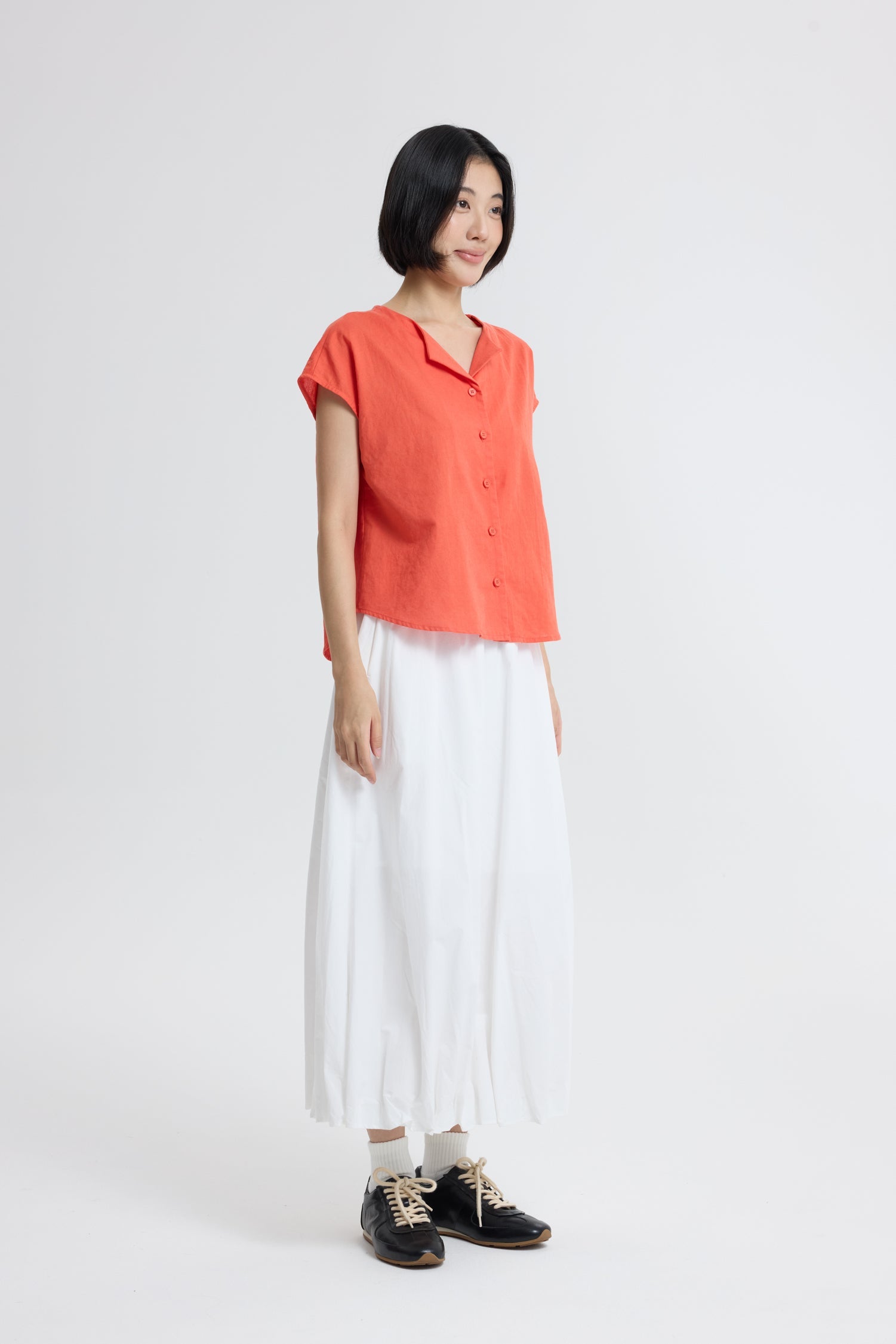 Sleeveless Button Blouse - Vermillion