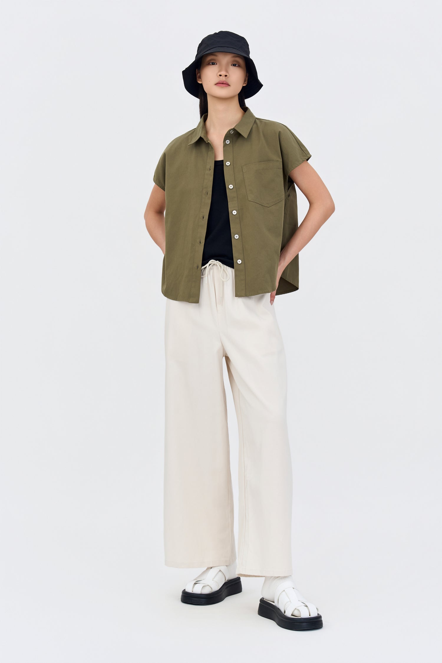 Cap Sleeve Blouse - Khaki Green
