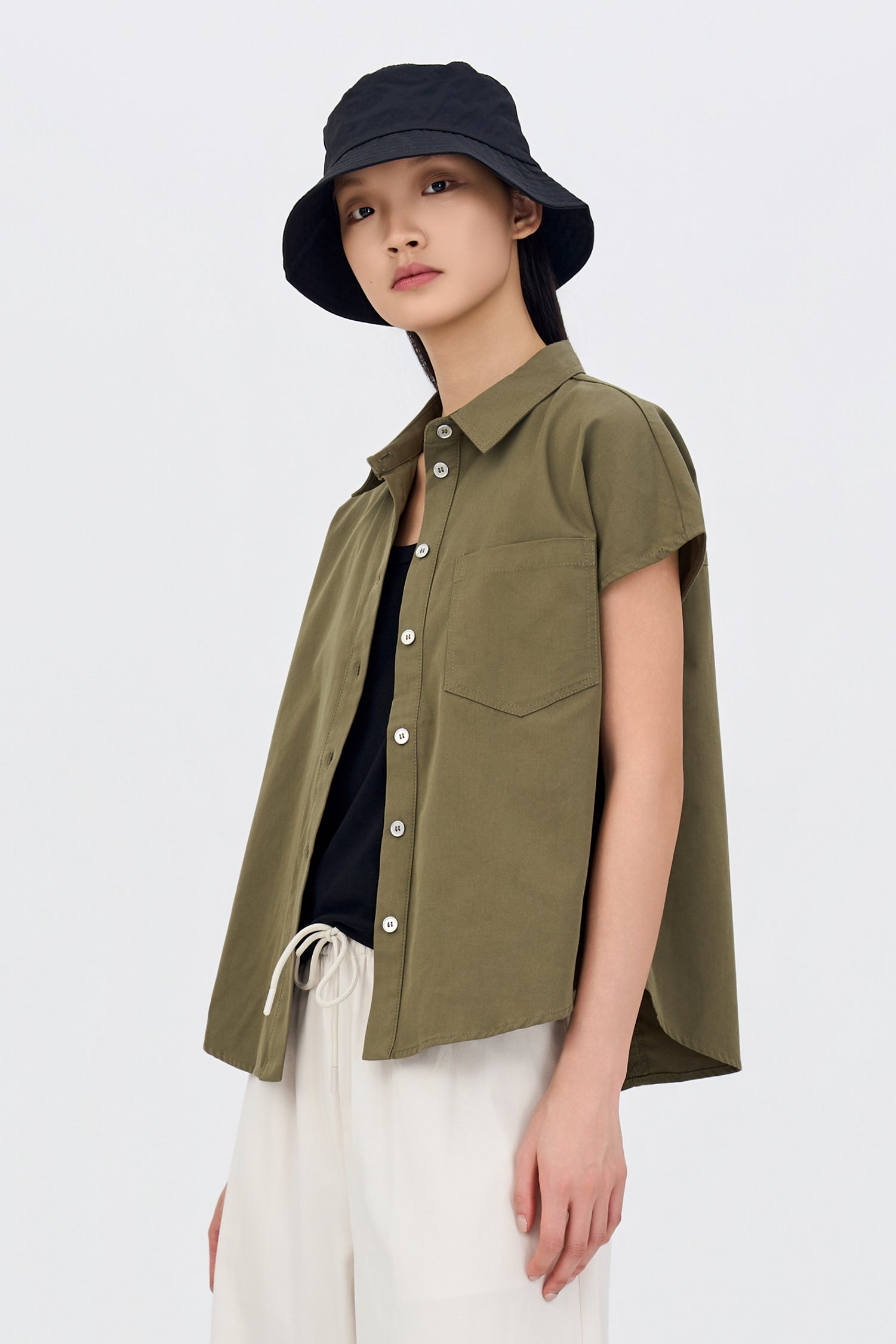Cap Sleeve Blouse - Khaki Green