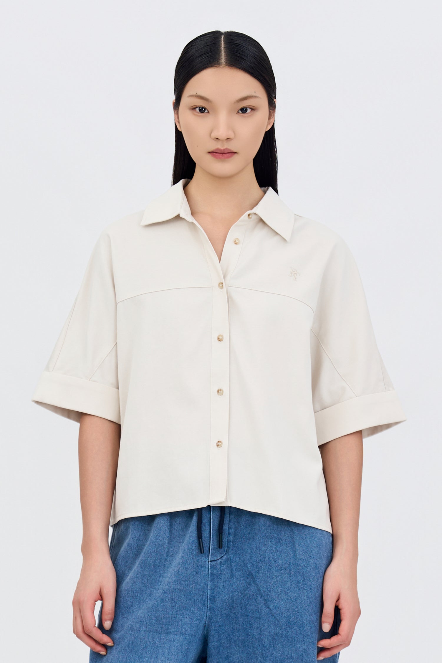 Cropped Collar Top - Ecru