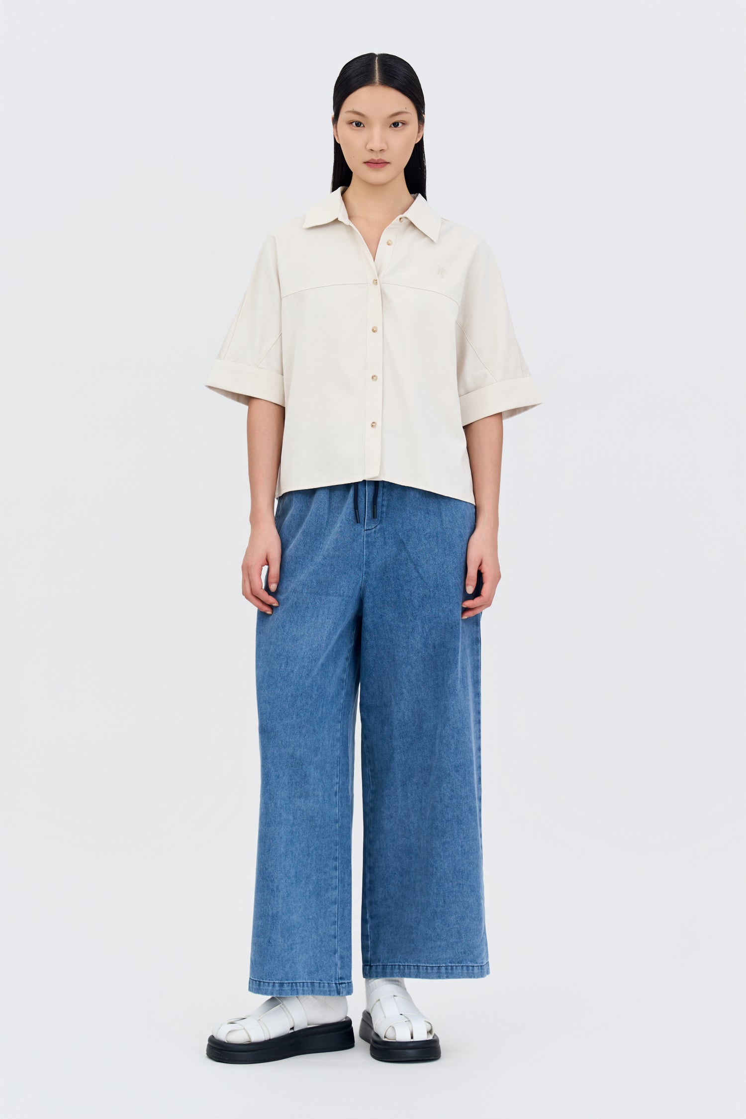 Cropped Collar Top - Ecru