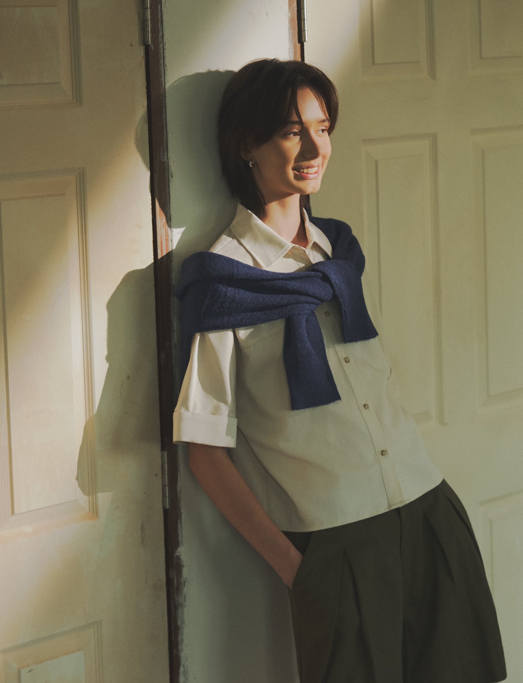 Cropped Collar Top - Ecru