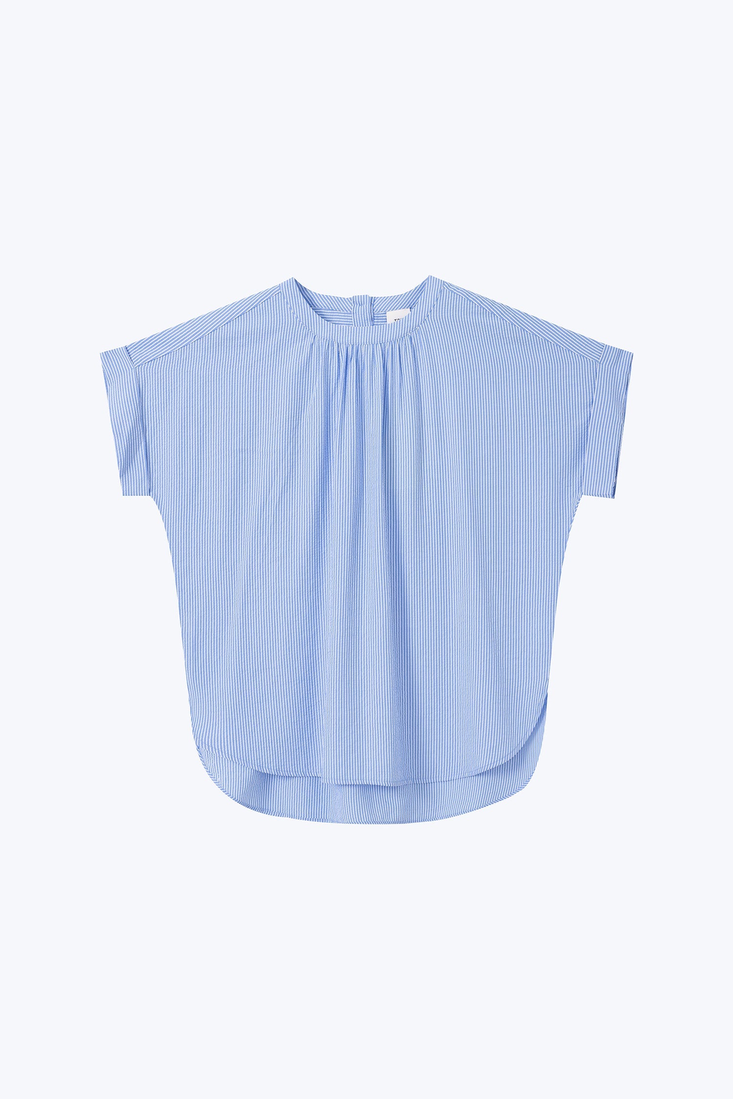 Gathered Neck Blouse - Stripes Blue