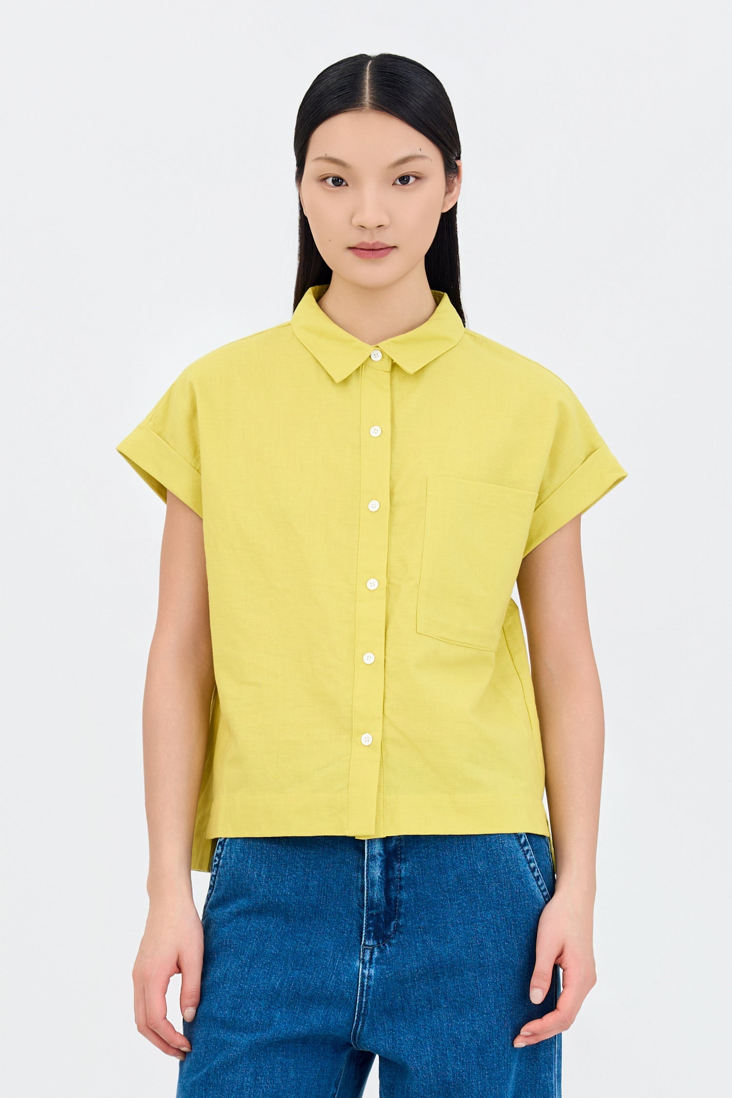Roll Up Cuff Blouse - Lime