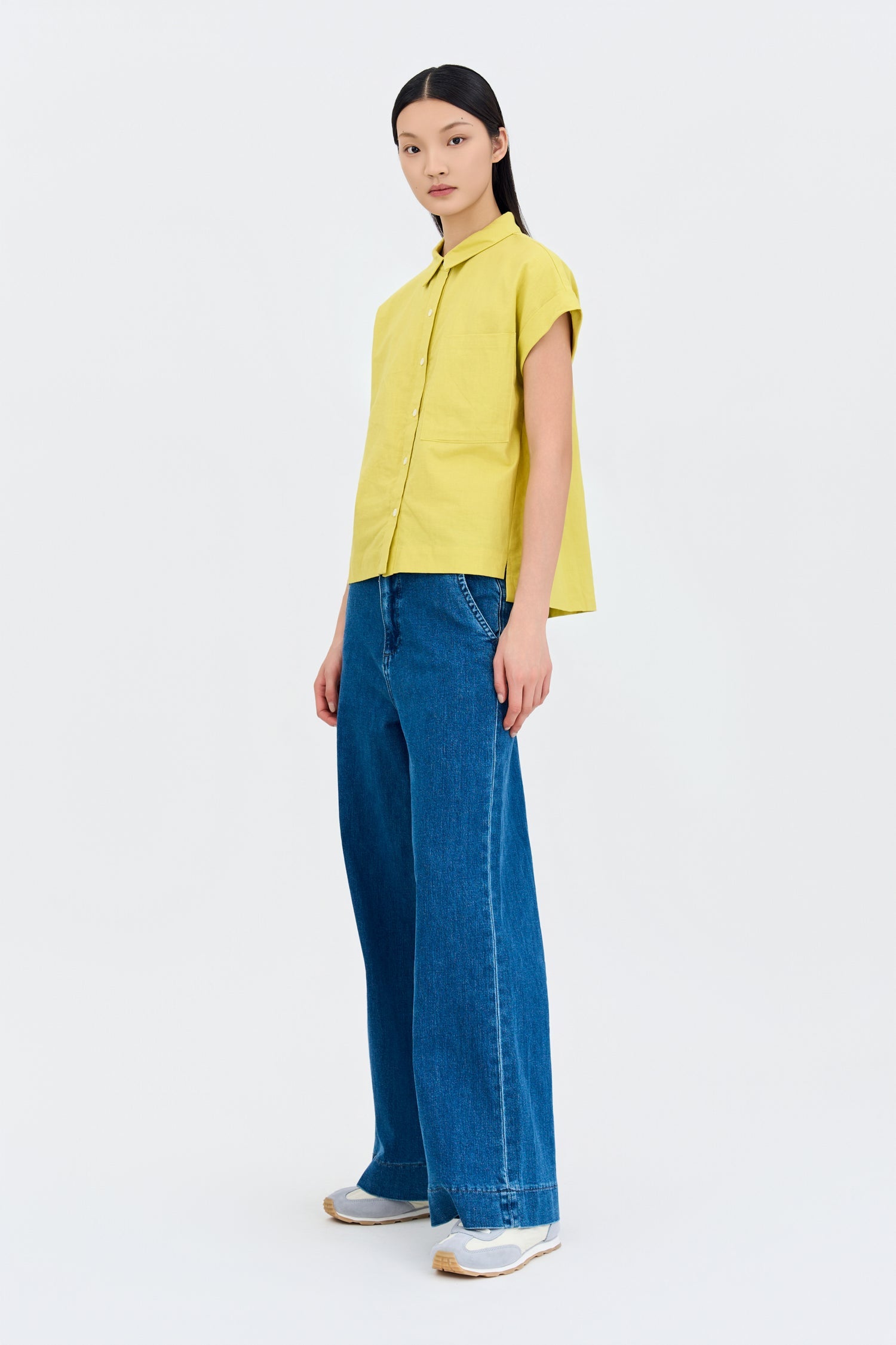 Roll Up Cuff Blouse - Lime