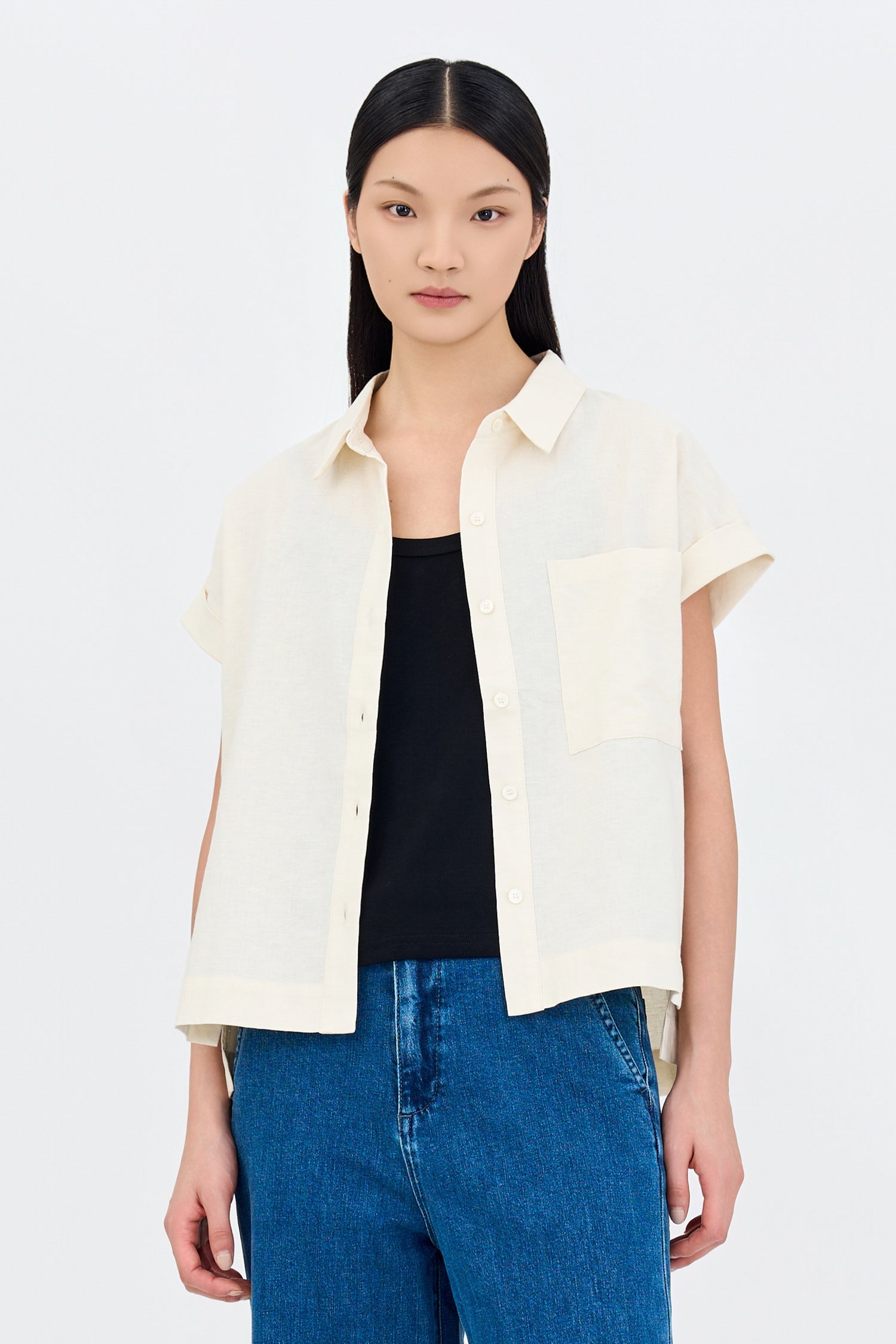 Roll Up Cuff Blouse - Sand