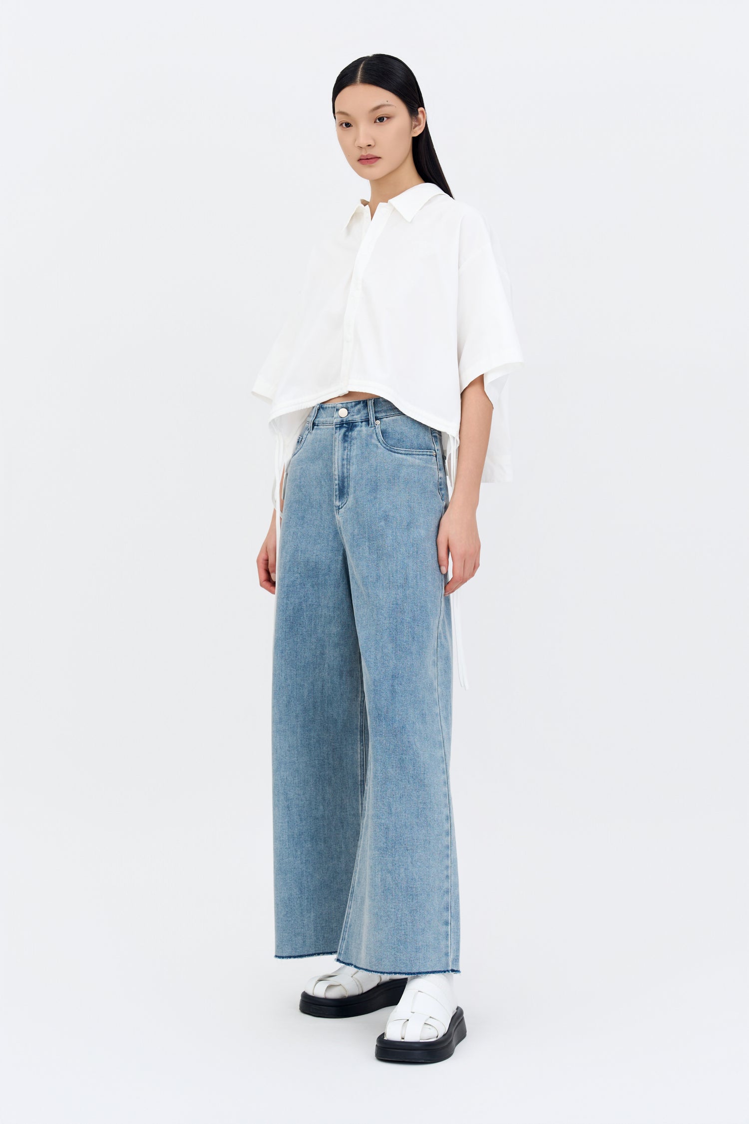 Drawstring Hem Blouse - Cream