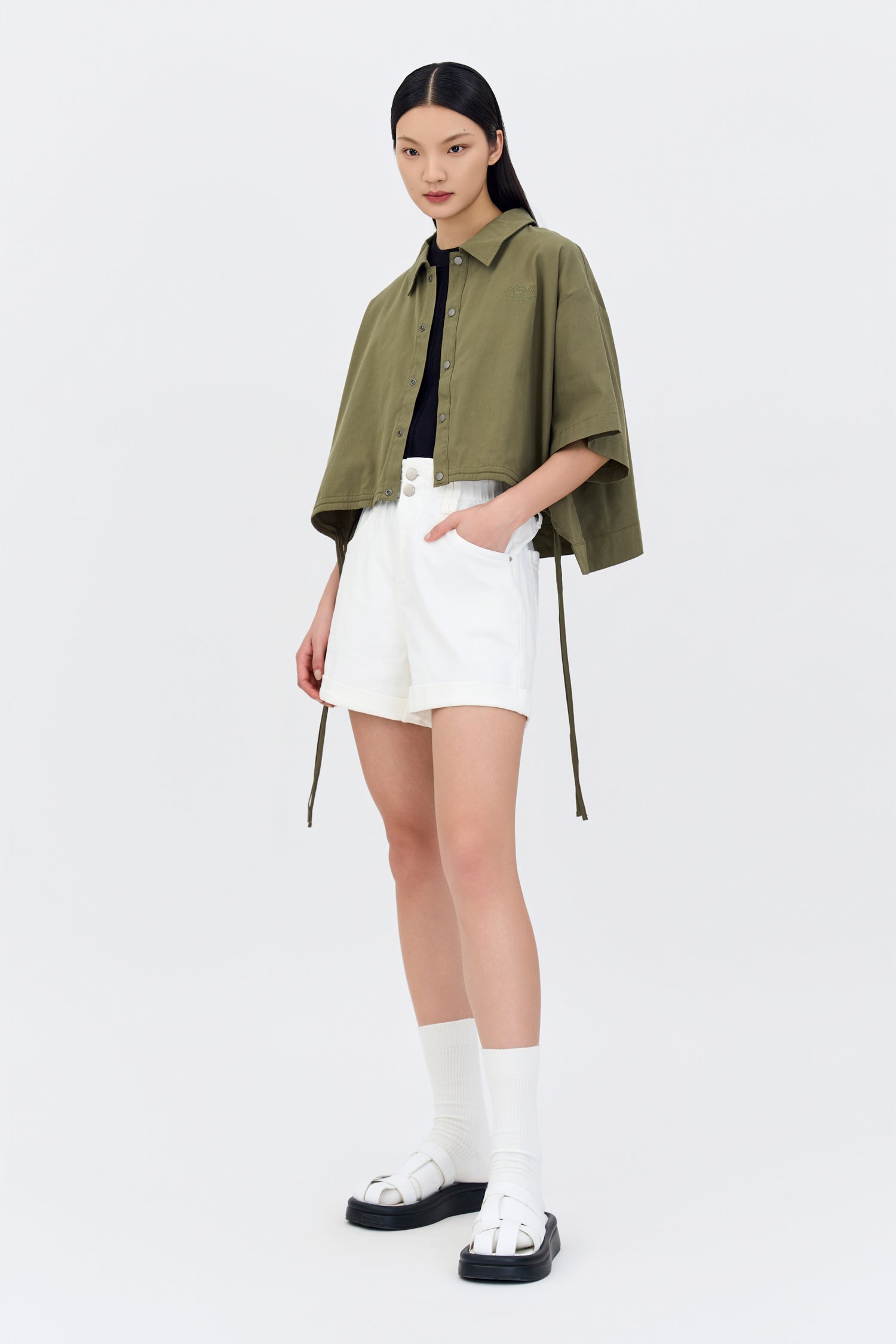 Drawstring Hem Blouse - Khaki Green