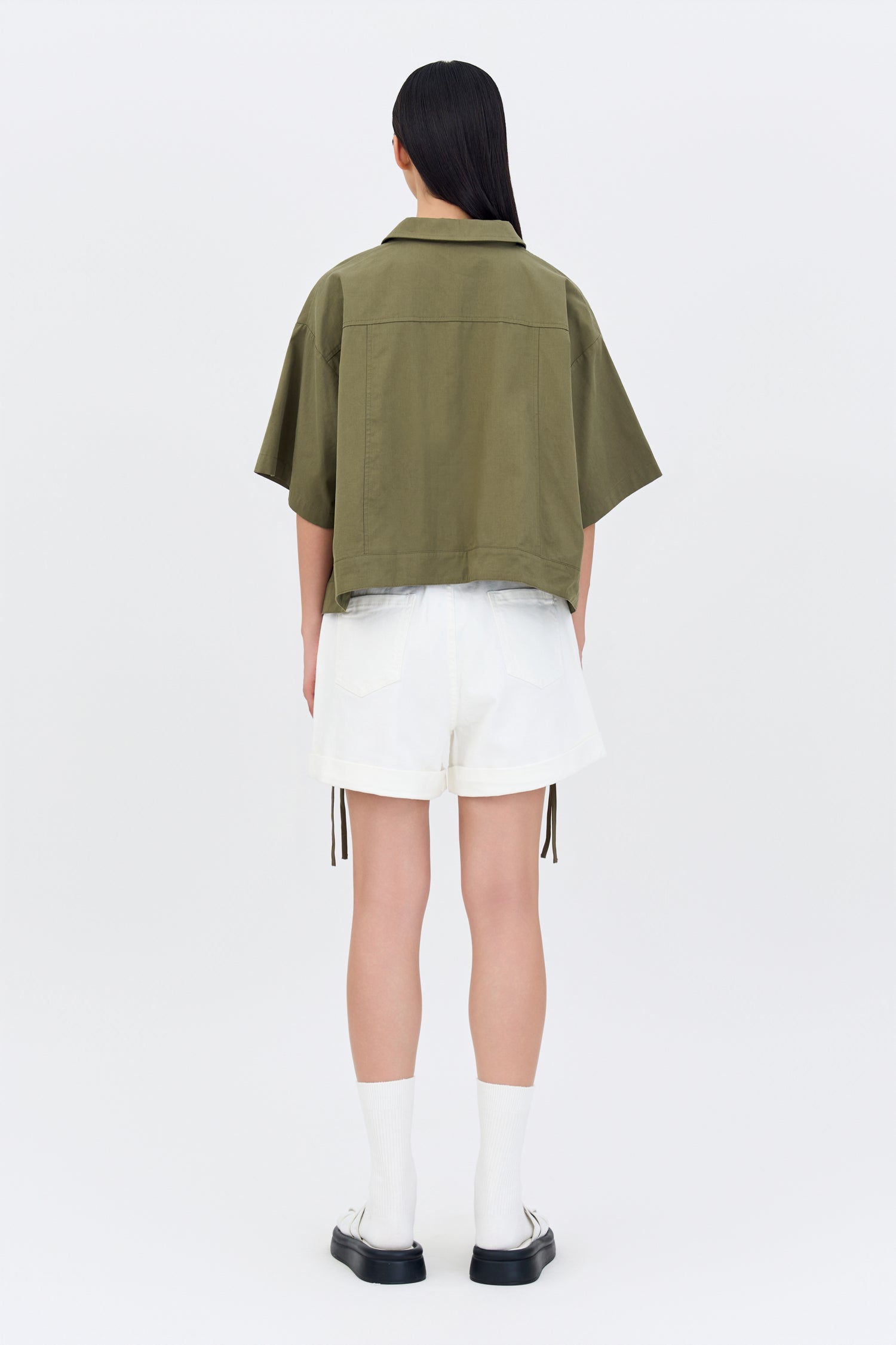 Drawstring Hem Blouse - Khaki Green
