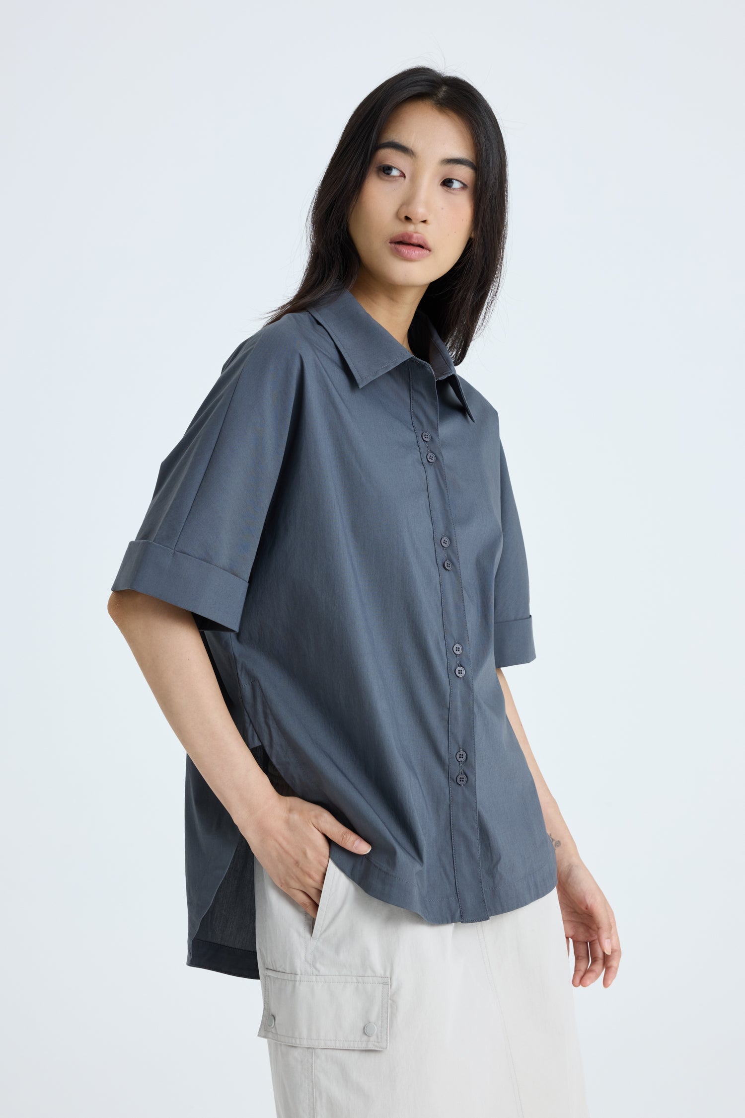 Double Button Blouse - Charcoal