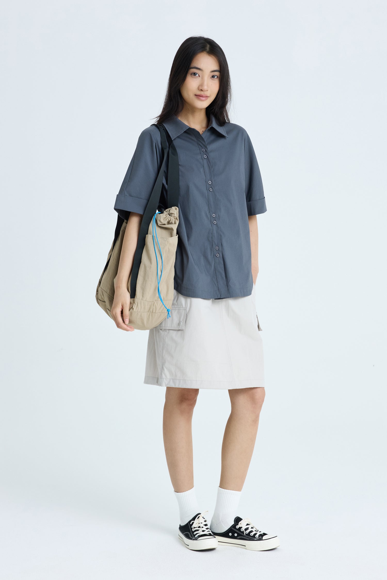 Double Button Blouse - Charcoal