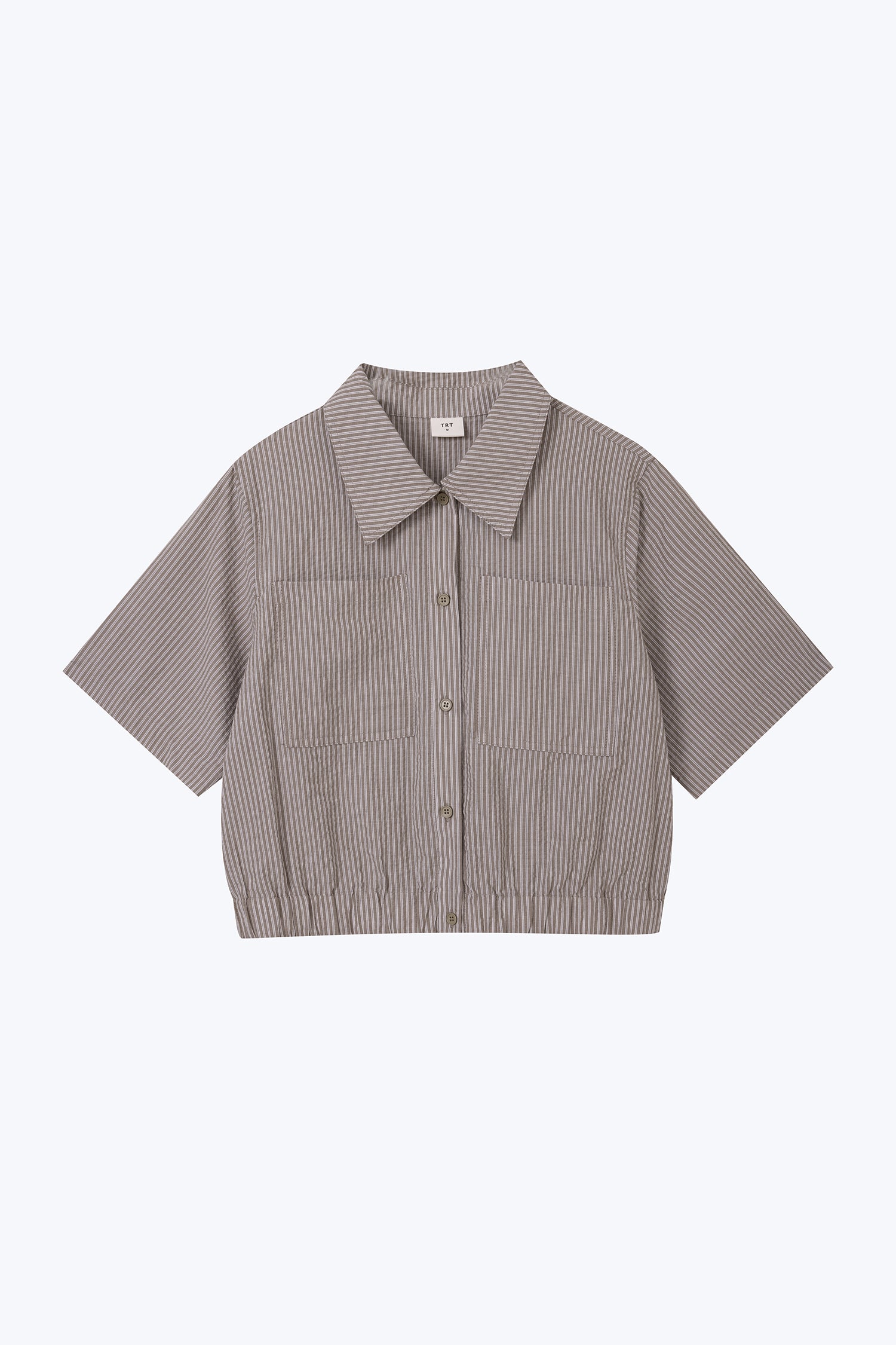 Collared Blouse with Elastic Hem - Stripes Sage